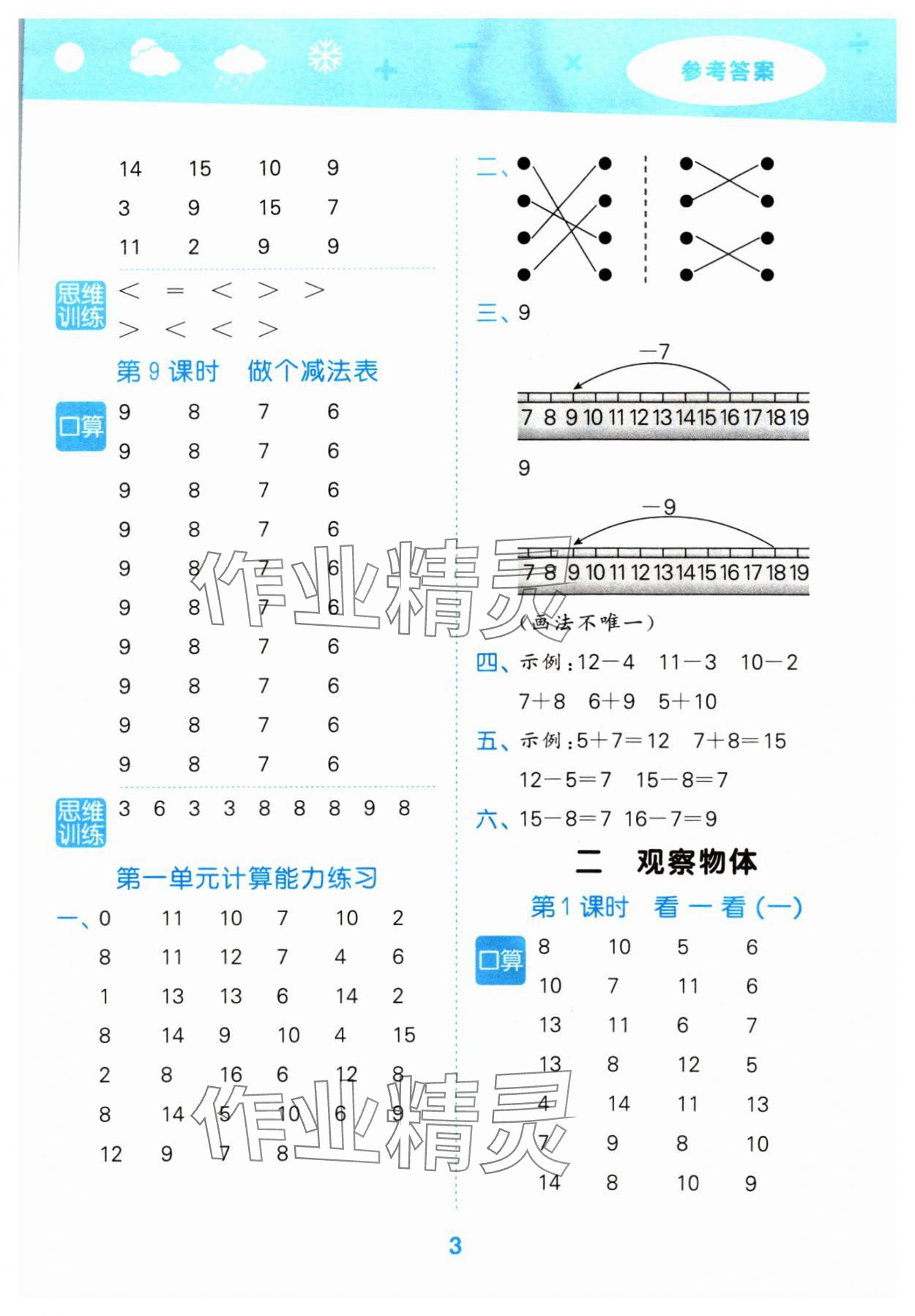 2024年口算大通關(guān)一年級(jí)數(shù)學(xué)下冊(cè)北師大版 參考答案第3頁(yè)