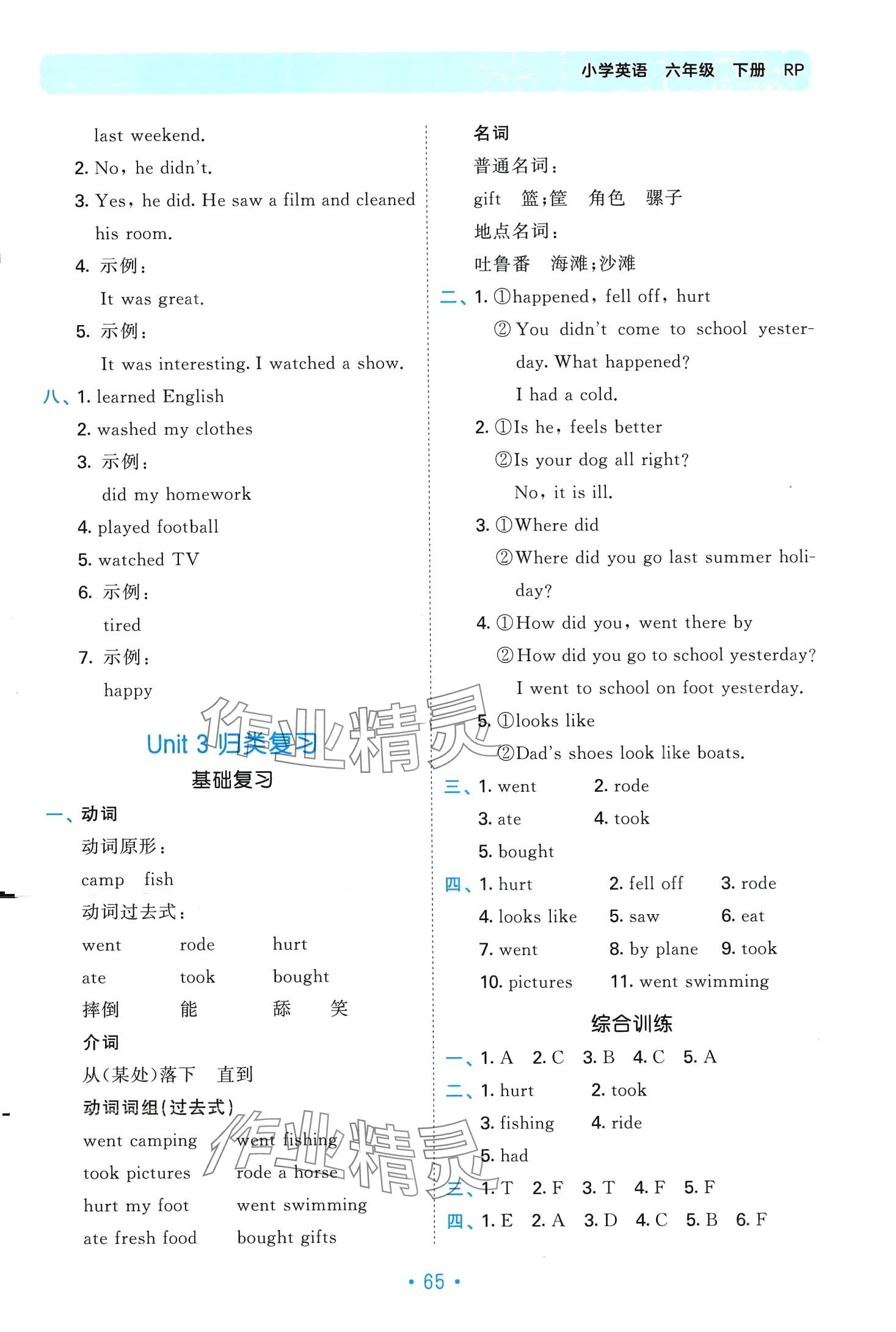 2024年53單元?dú)w類復(fù)習(xí)六年級(jí)英語(yǔ)下冊(cè)人教版 第3頁(yè)