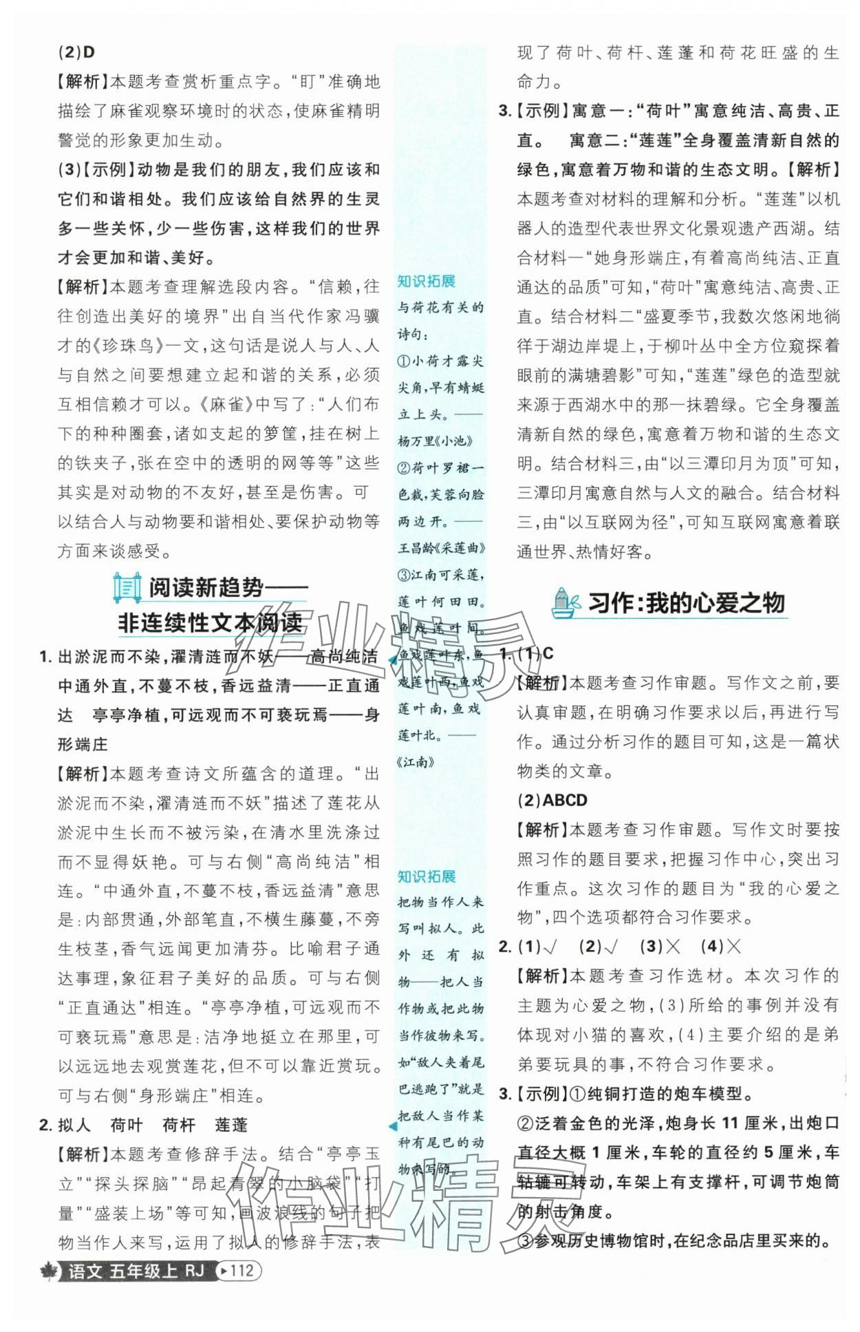 2025年小學(xué)必刷題五年級語文上冊人教版 參考答案第4頁