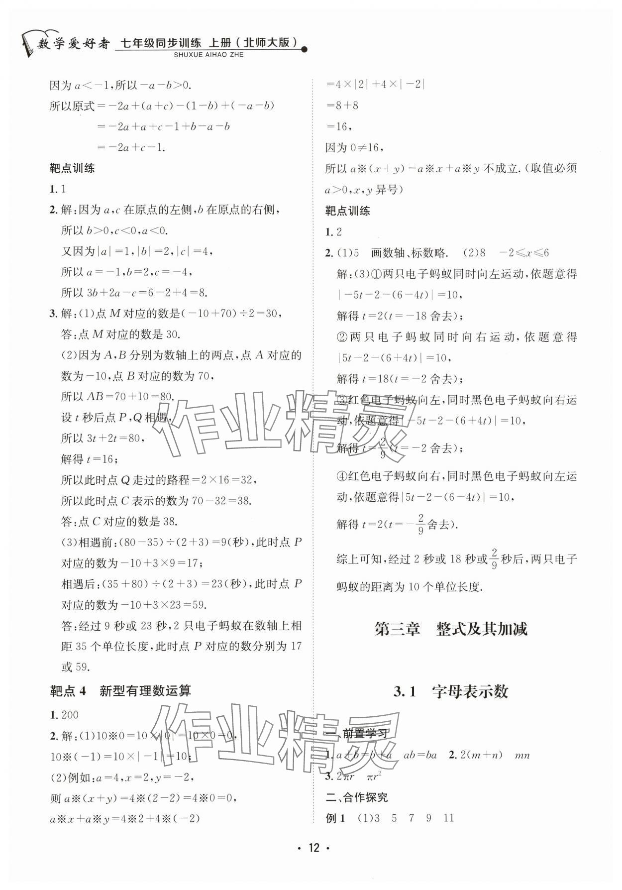 2023年数学爱好者同步训练七年级上册北师大版 参考答案第12页