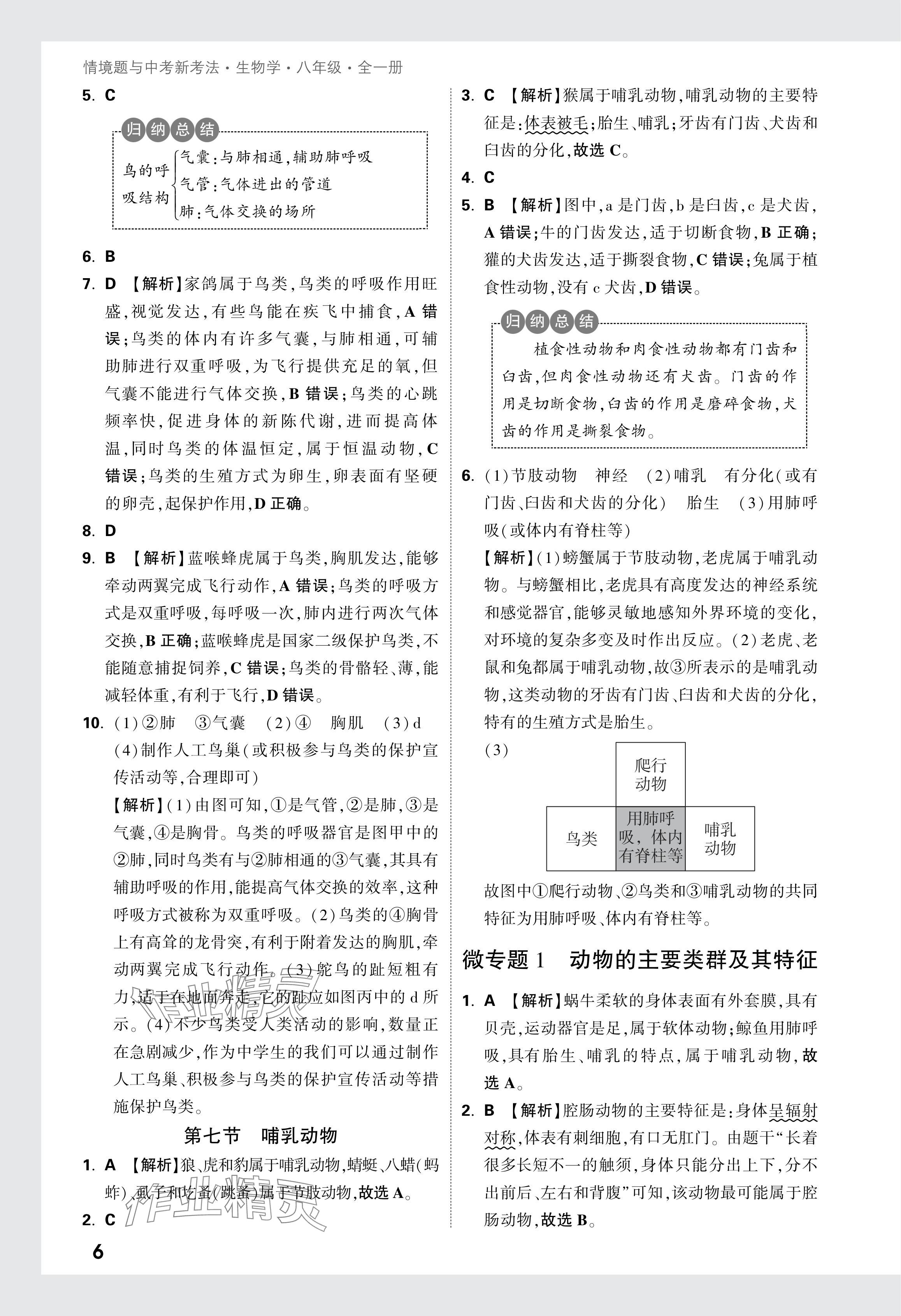 2024年万唯中考情境题八年级生物全一册人教版&nbsp;参考答案第6页