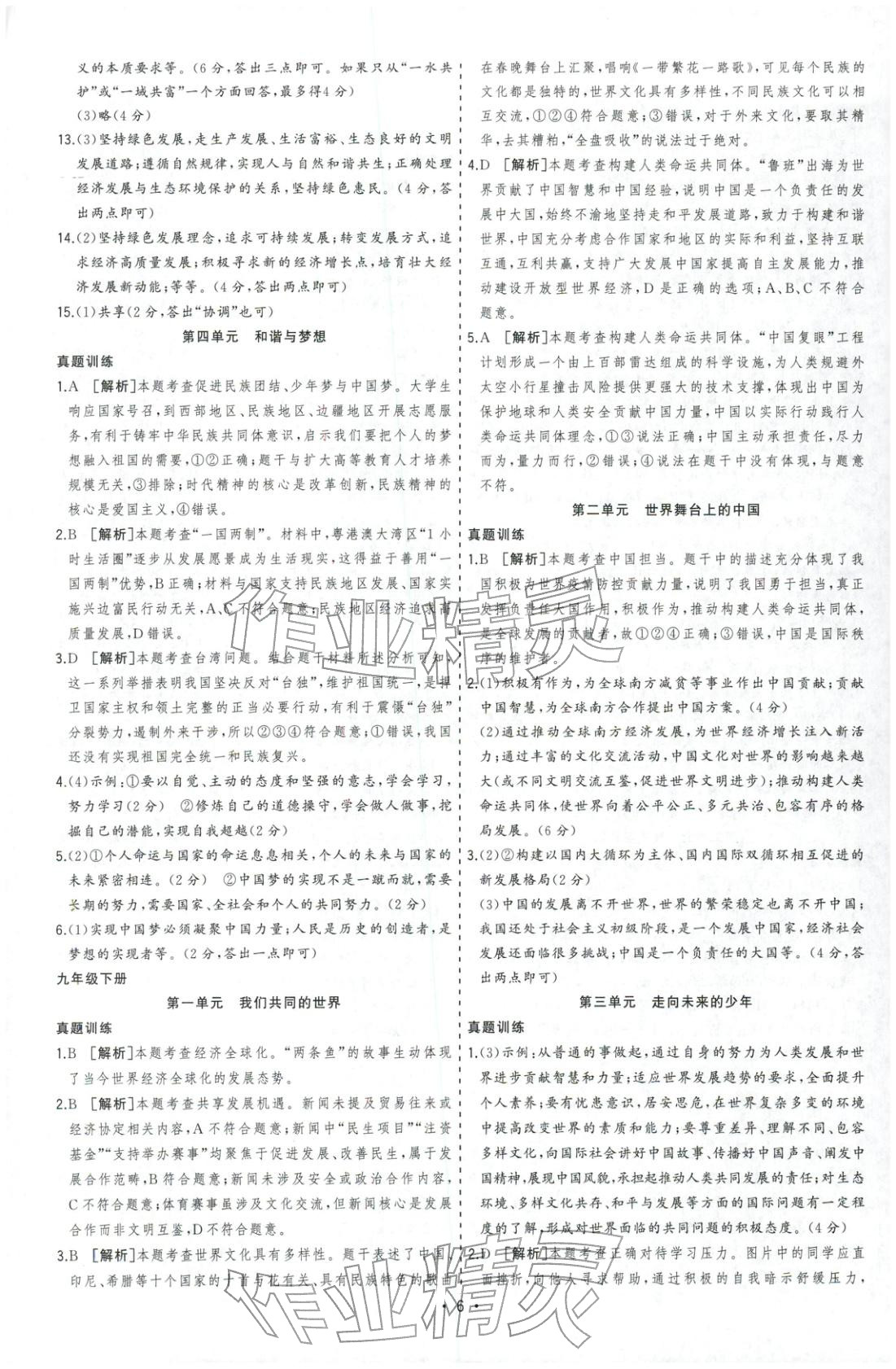 2026年决胜中考道德与法治安徽专版 参考答案第6页