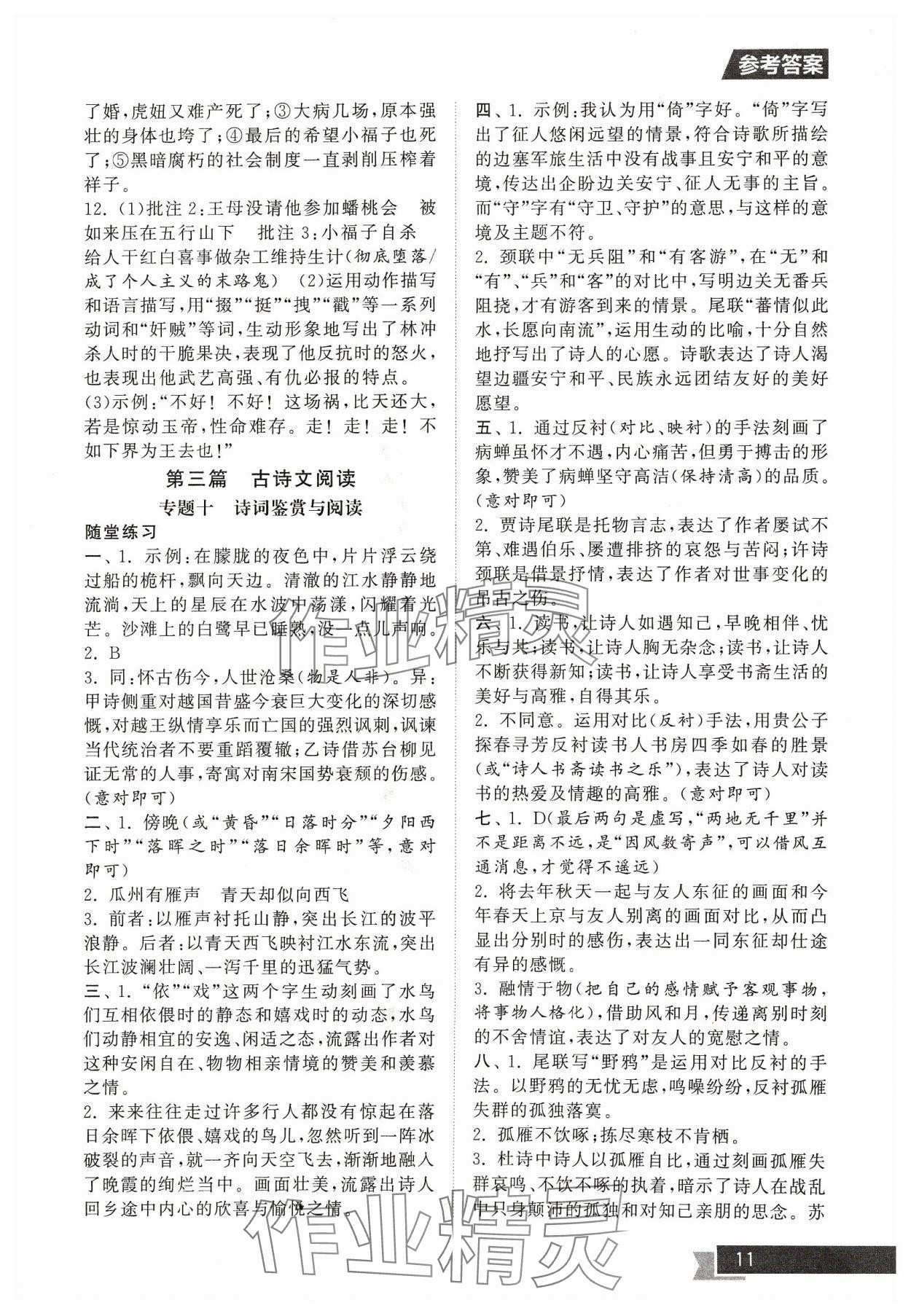 2024年中考提優(yōu)計劃總復(fù)習(xí)語文&nbsp;參考答案第11頁