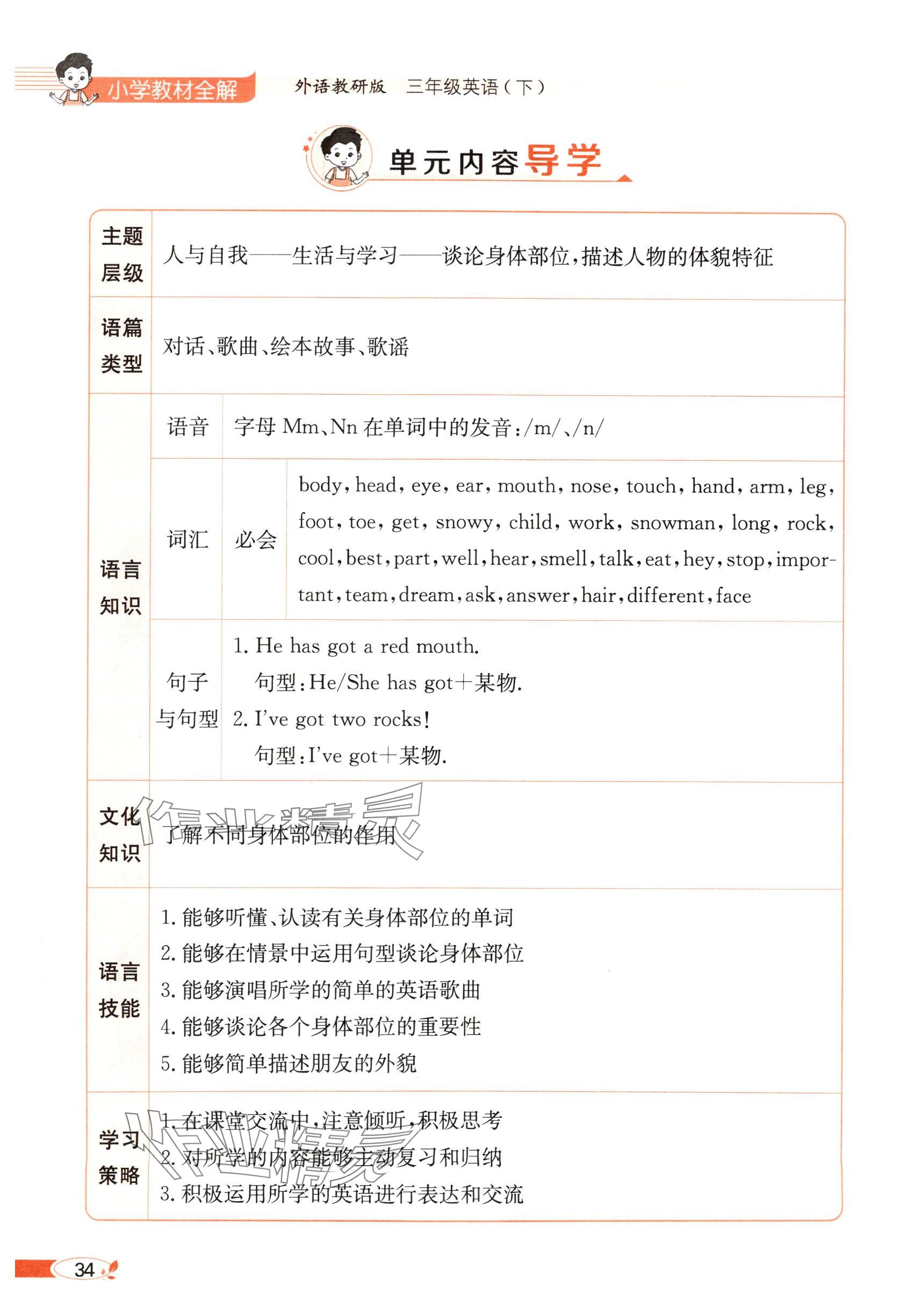 2025年教材課本三年級(jí)英語下冊(cè)外研版&nbsp;參考答案第34頁