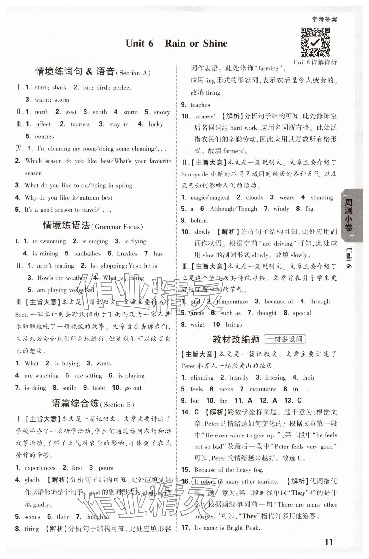 2025年萬唯中考大小卷七年級英語下冊人教版 參考答案第11頁