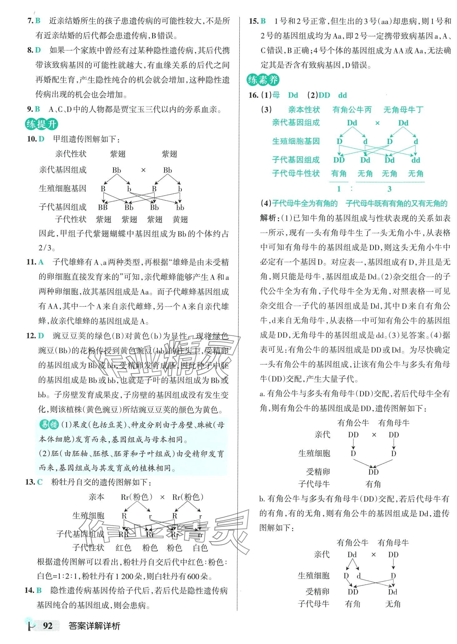 2024年初中學(xué)霸創(chuàng)新題八年級(jí)生物下冊(cè)人教版 參考答案第10頁