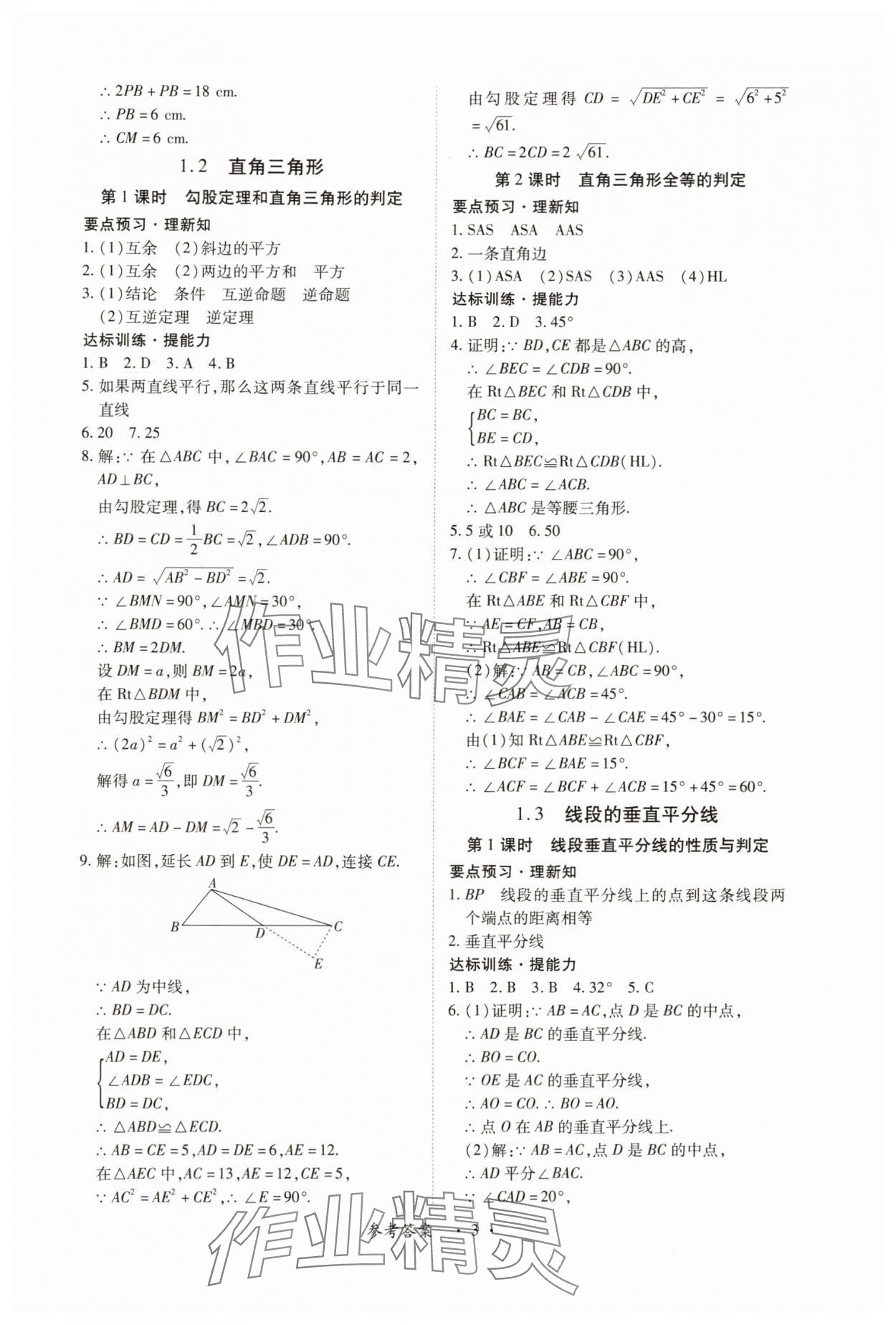 2025年一課一練創(chuàng)新練習八年級數(shù)學下冊北師大版 參考答案第3頁