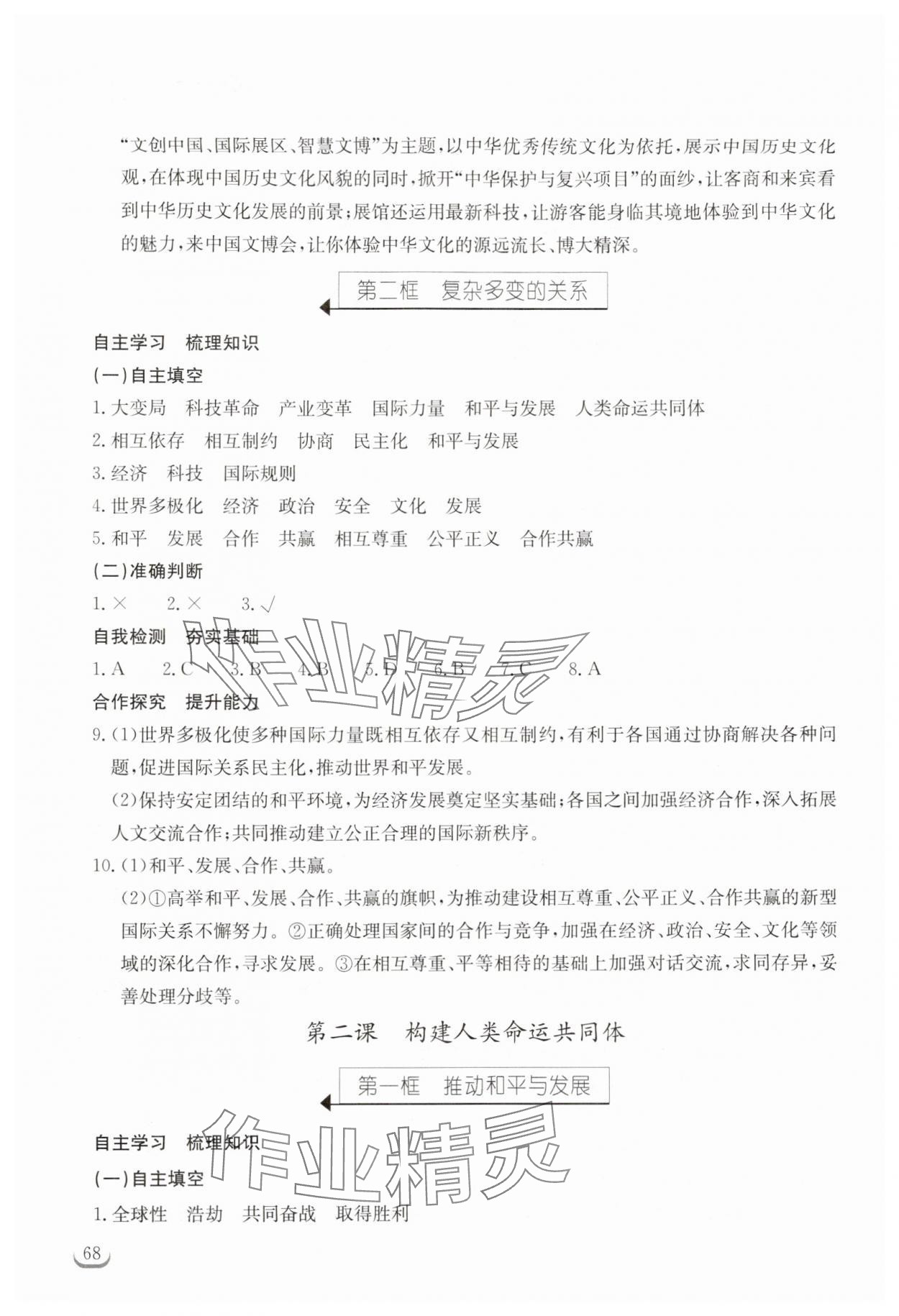 2026年长江作业本同步练习册九年级道德与法治下册人教版 参考答案第2页
