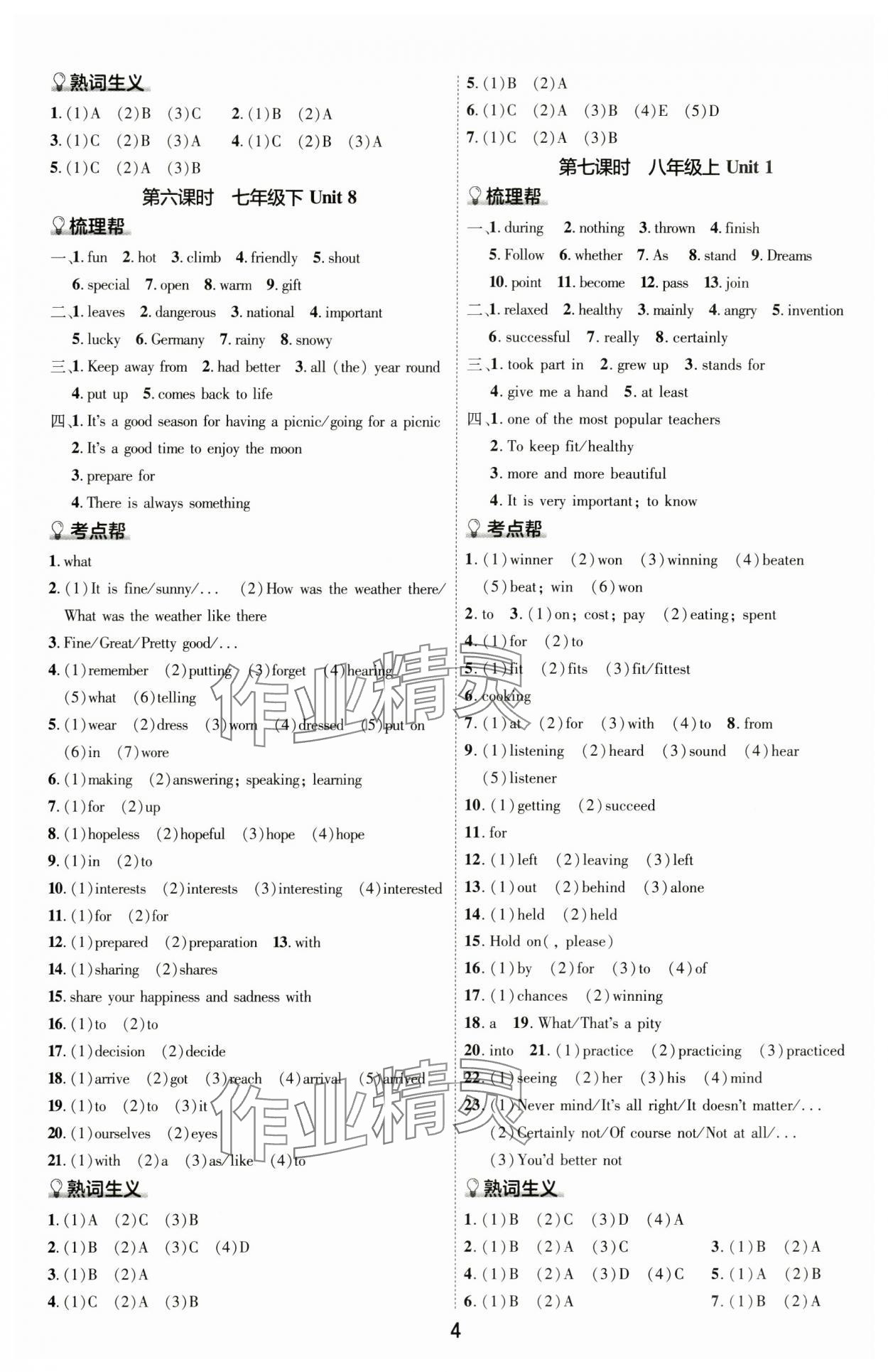 2024年中考帮英语河南专版&nbsp;参考答案第3页