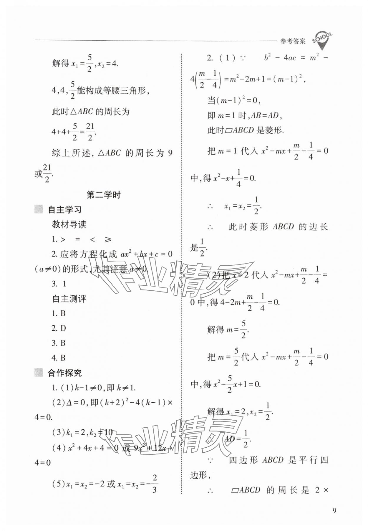 2025年新課程問題解決導(dǎo)學(xué)方案九年級(jí)數(shù)學(xué)上冊(cè)人教版 參考答案第9頁