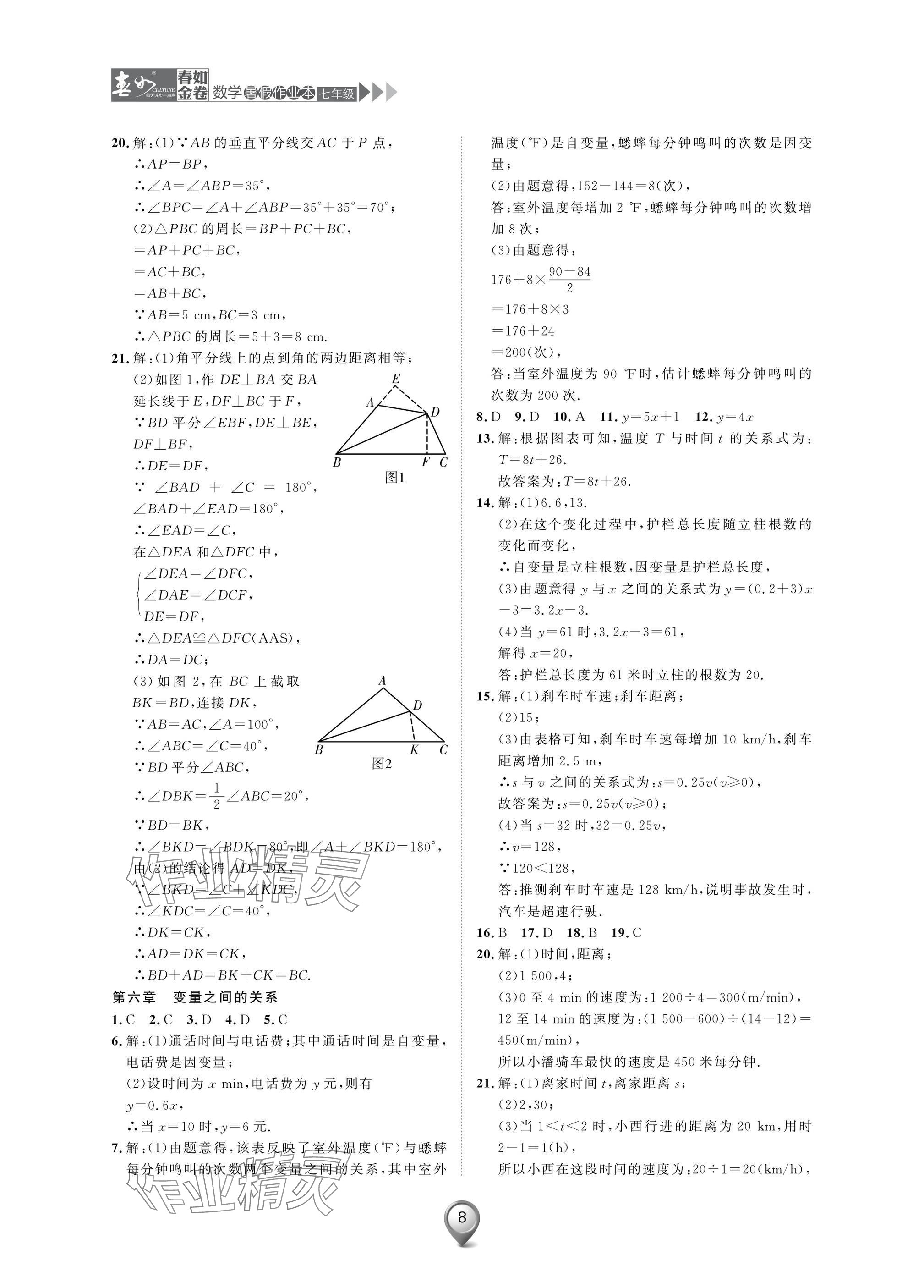 2025年春如金卷數(shù)學(xué)暑假作業(yè)本七年級(jí) 參考答案第8頁