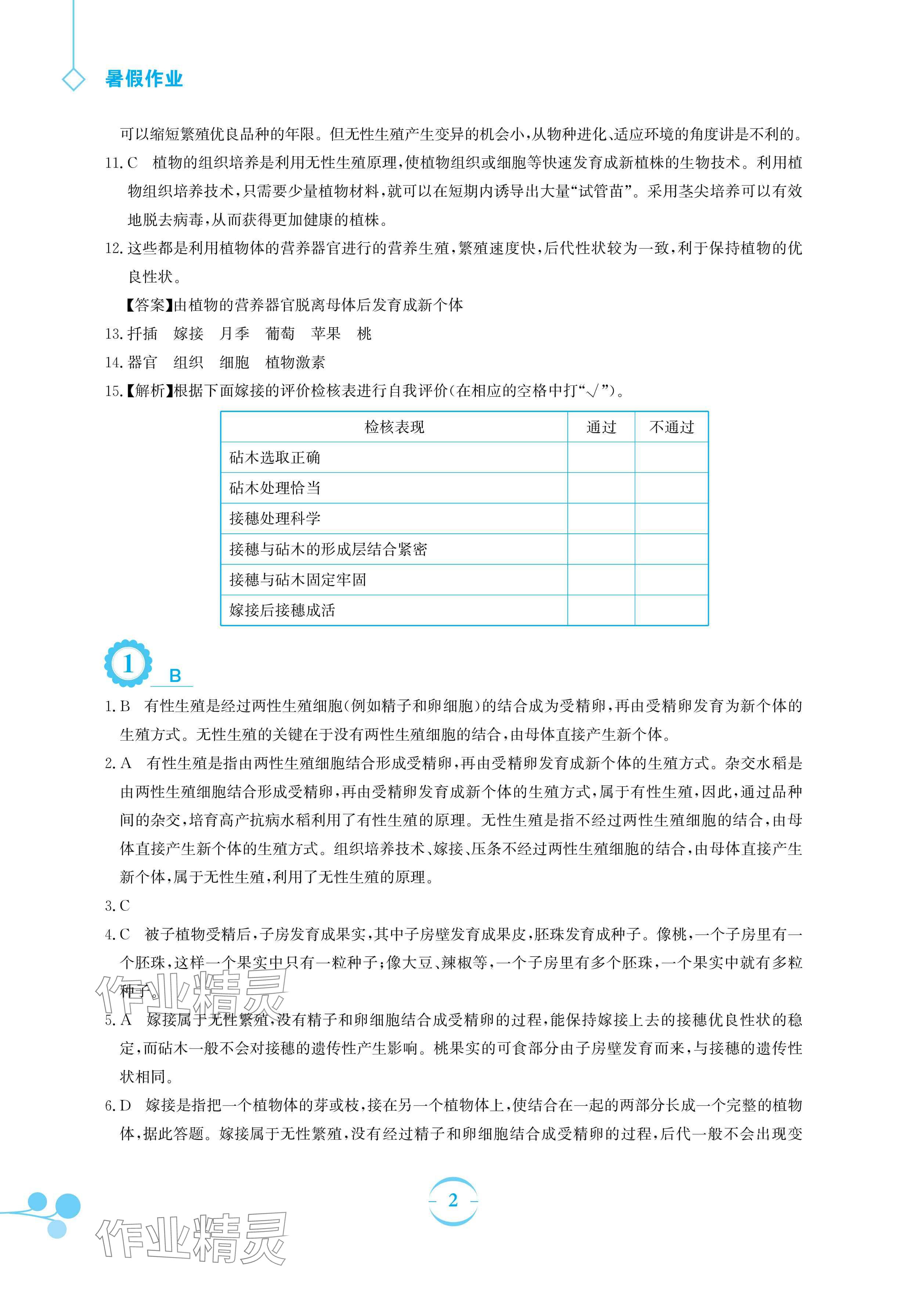 2024年暑假作业安徽教育出版社八年级生物苏教版 参考答案第2页