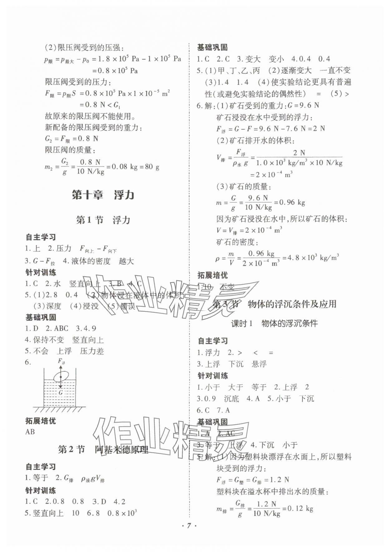 2024年本土攻略八年级物理下册人教版 参考答案第7页