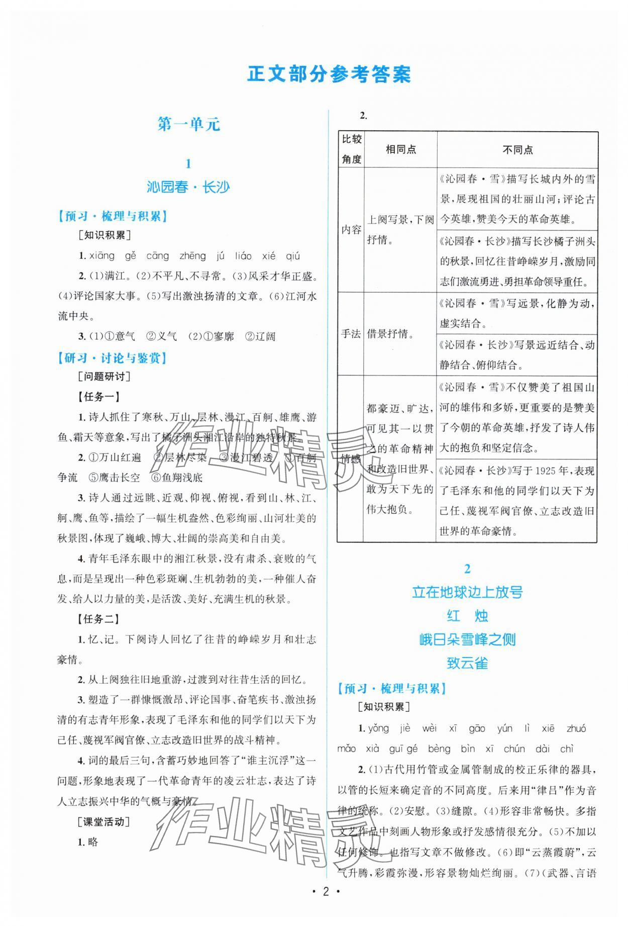 2023年高中同步測(cè)控優(yōu)化設(shè)計(jì)高中語(yǔ)文必修上冊(cè)增強(qiáng)版 參考答案第1頁(yè)