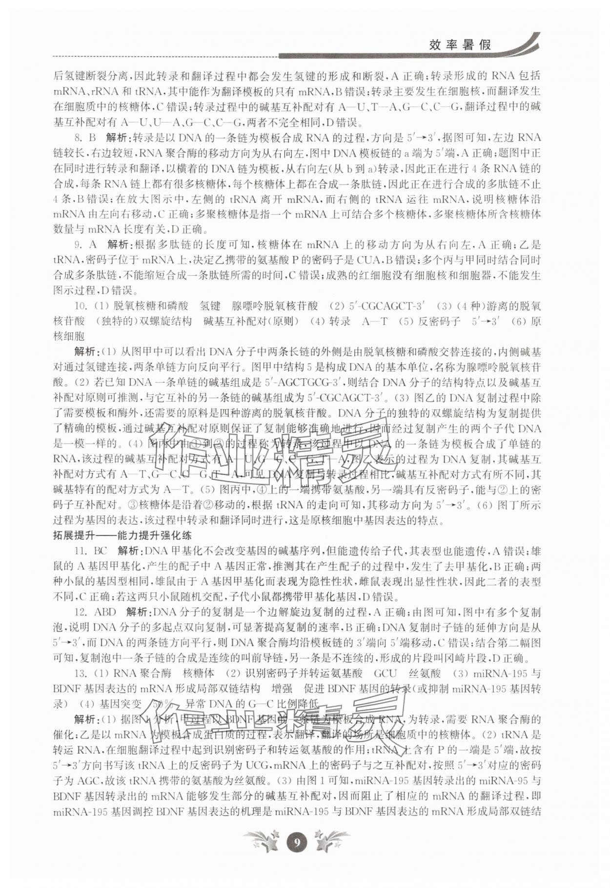 2025年效率暑假江苏人民出版社高一生物 第9页