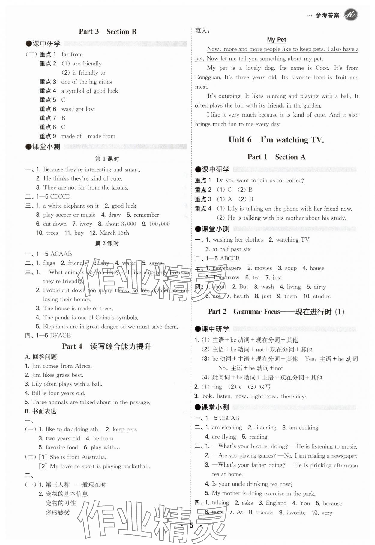 2024年學(xué)霸智慧課堂七年級(jí)英語(yǔ)下冊(cè)人教版 參考答案第5頁(yè)