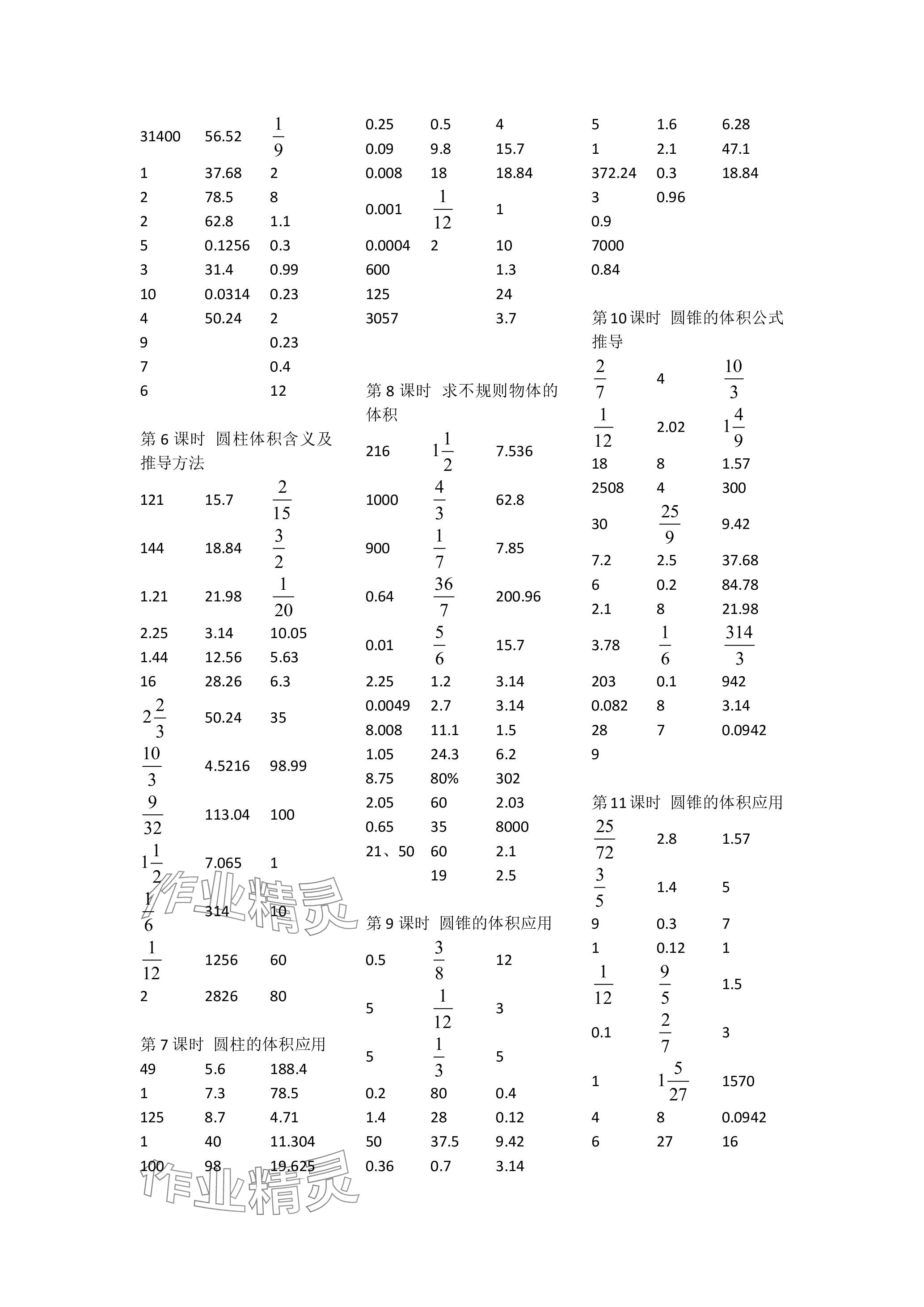 2024年小學(xué)數(shù)學(xué)口算速算心算六年級下冊人教版 參考答案第3頁