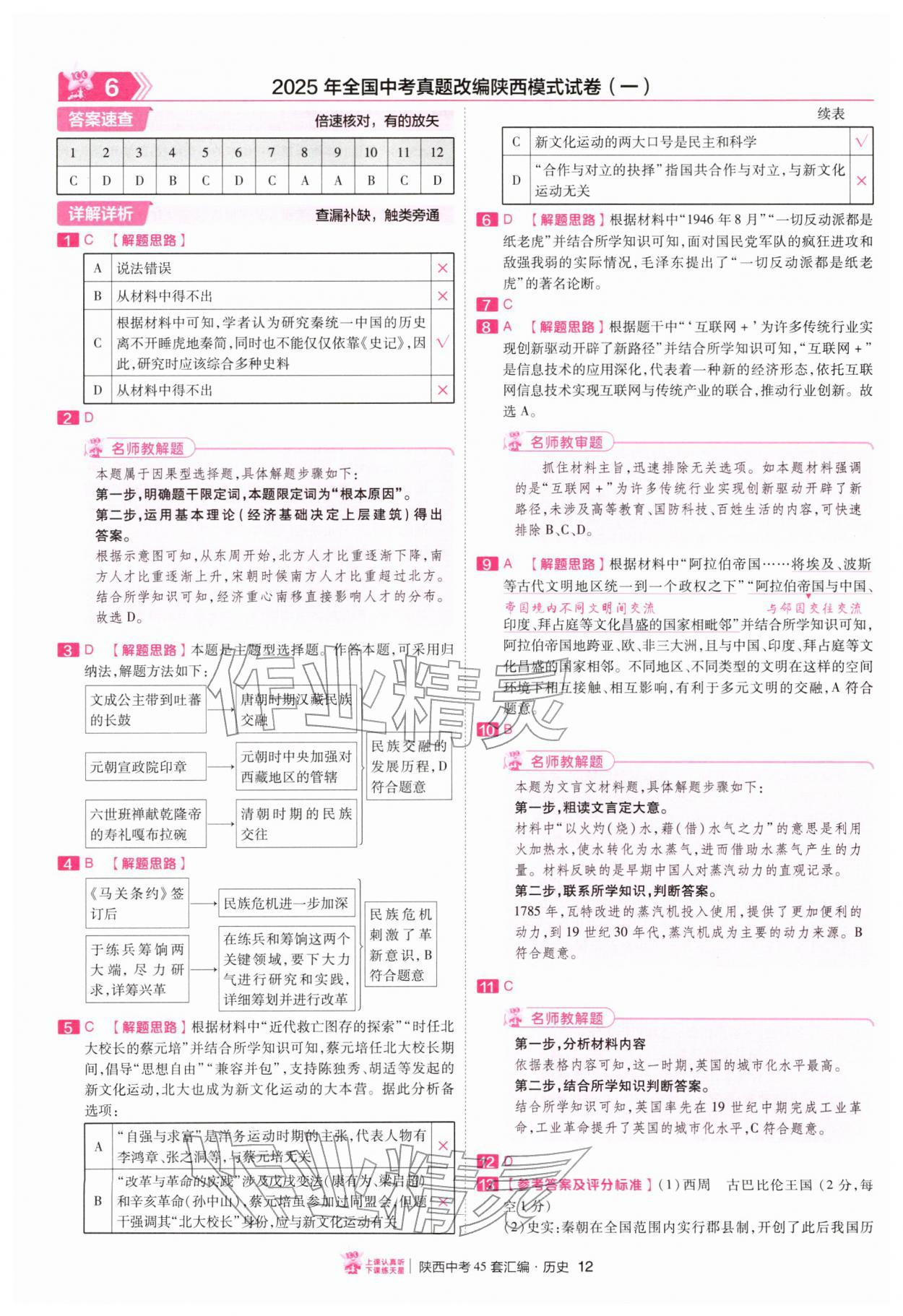 2026年金考卷45套汇编历史人教版陕西专版&nbsp;第12页
