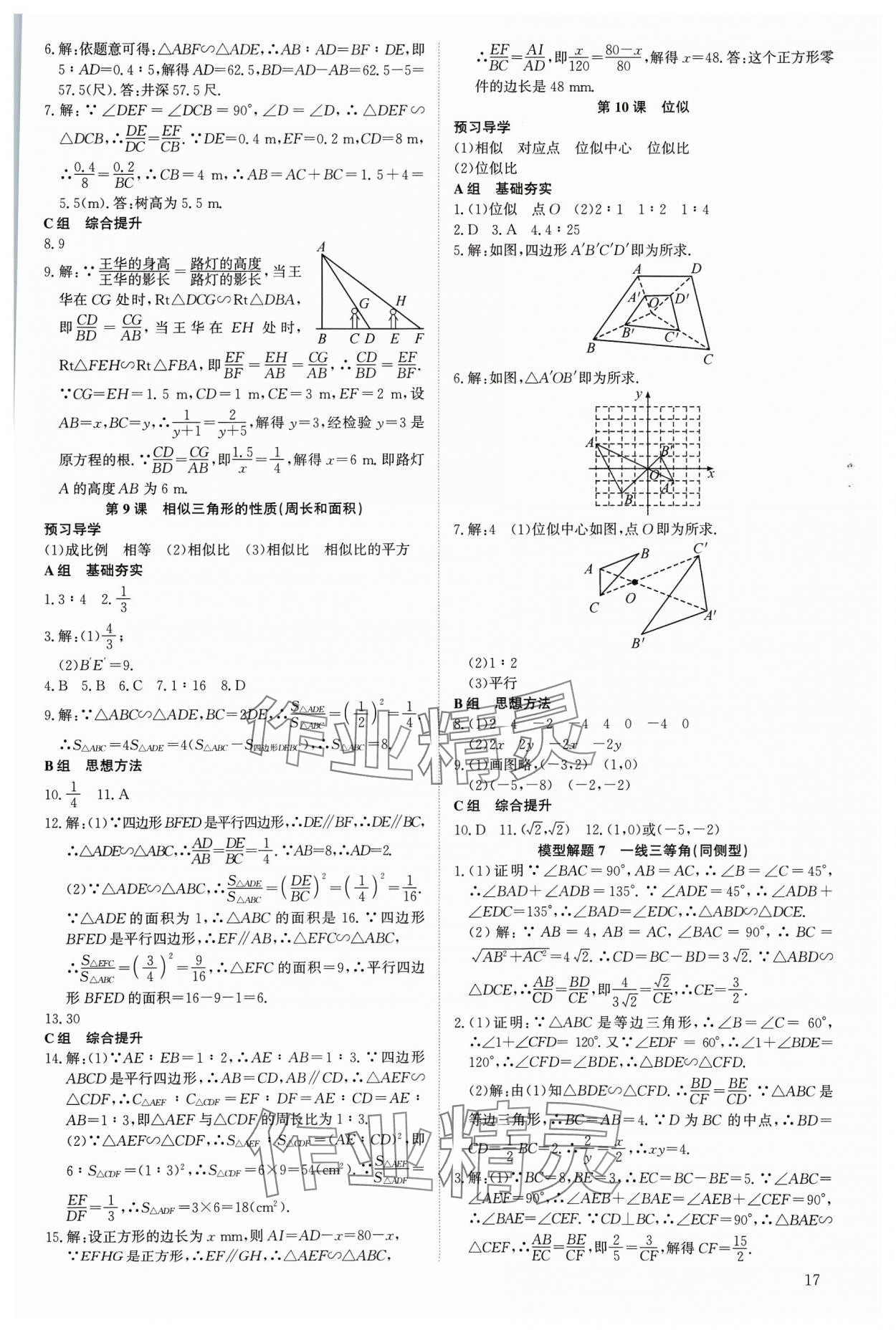 2023年多维导学案九年级数学全一册北师大版 参考答案第17页