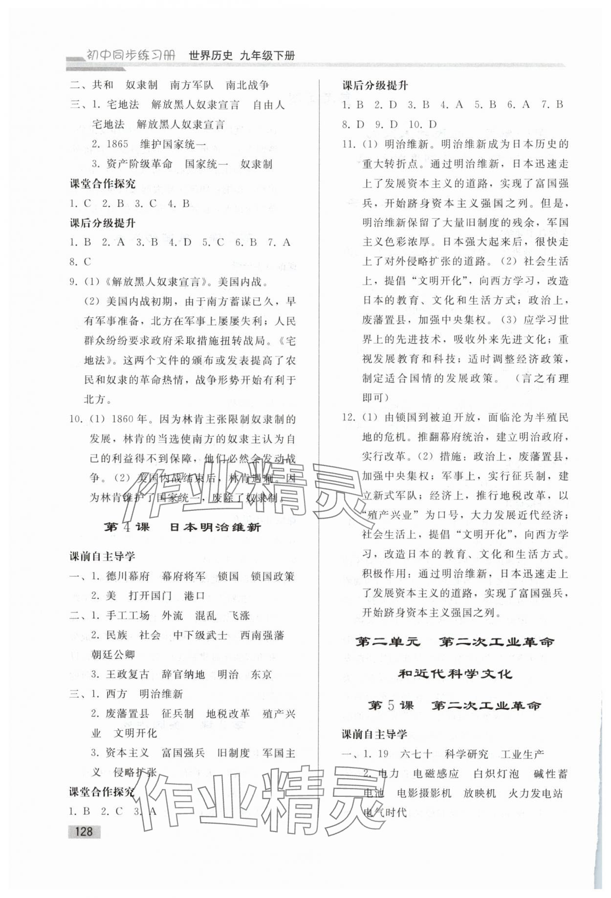 2025年同步练习册人民教育出版社九年级历史下册人教版山东专版 第2页
