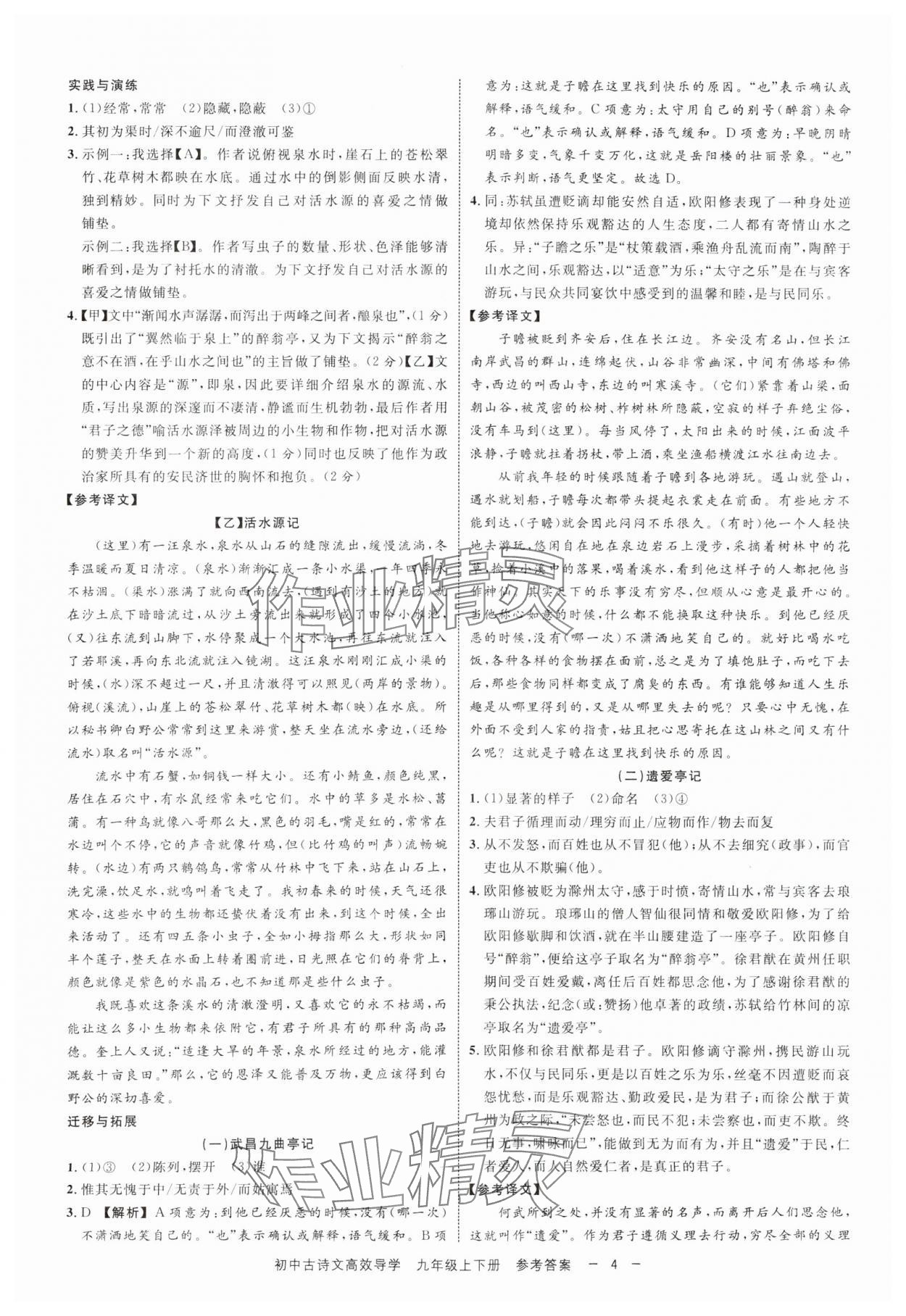 2024年古詩文高效導(dǎo)學(xué)九年級(jí)語文全一冊人教版 參考答案第3頁