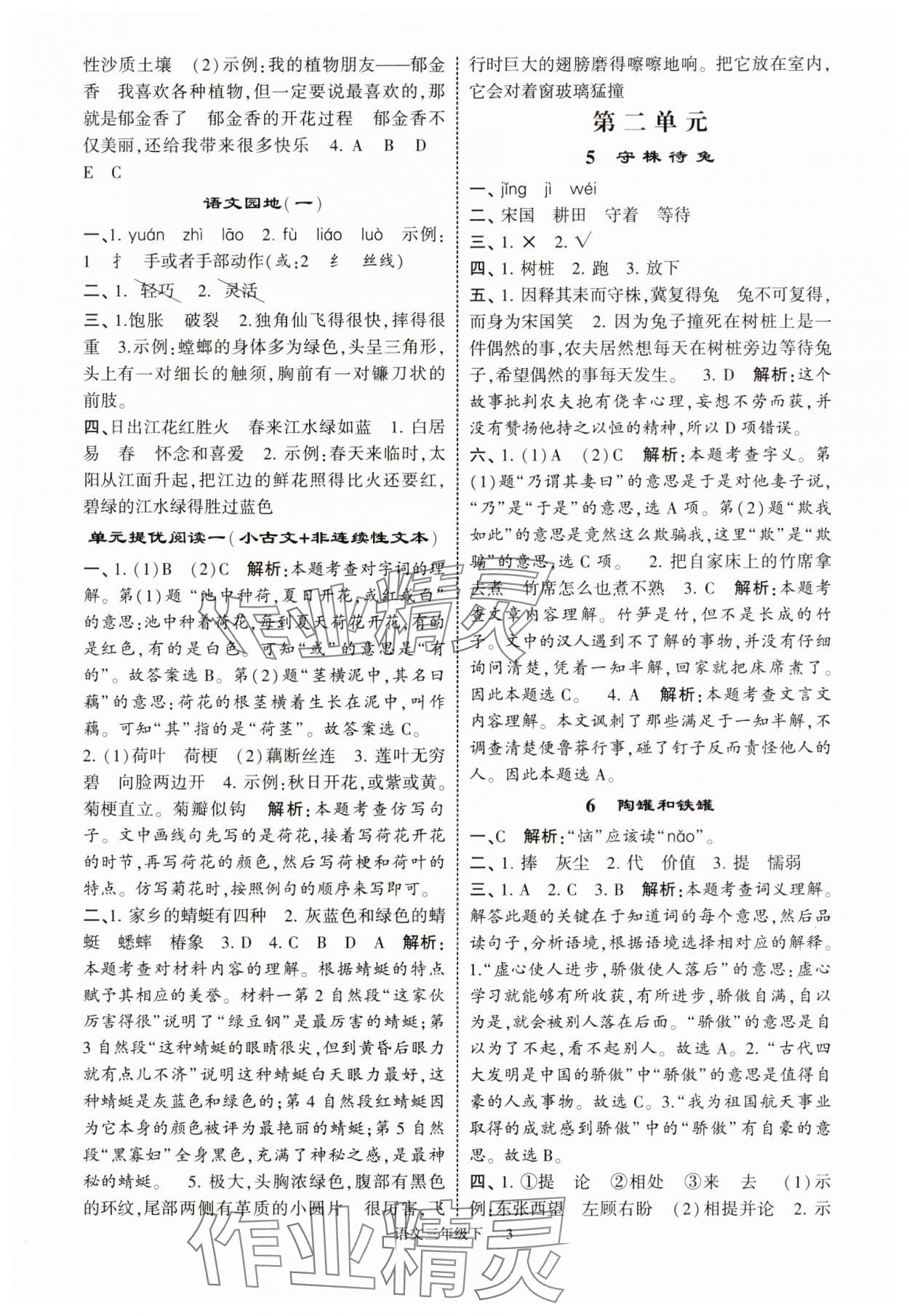 2025年經(jīng)綸學(xué)典提高班三年級語文下冊人教版江蘇專版 參考答案第3頁