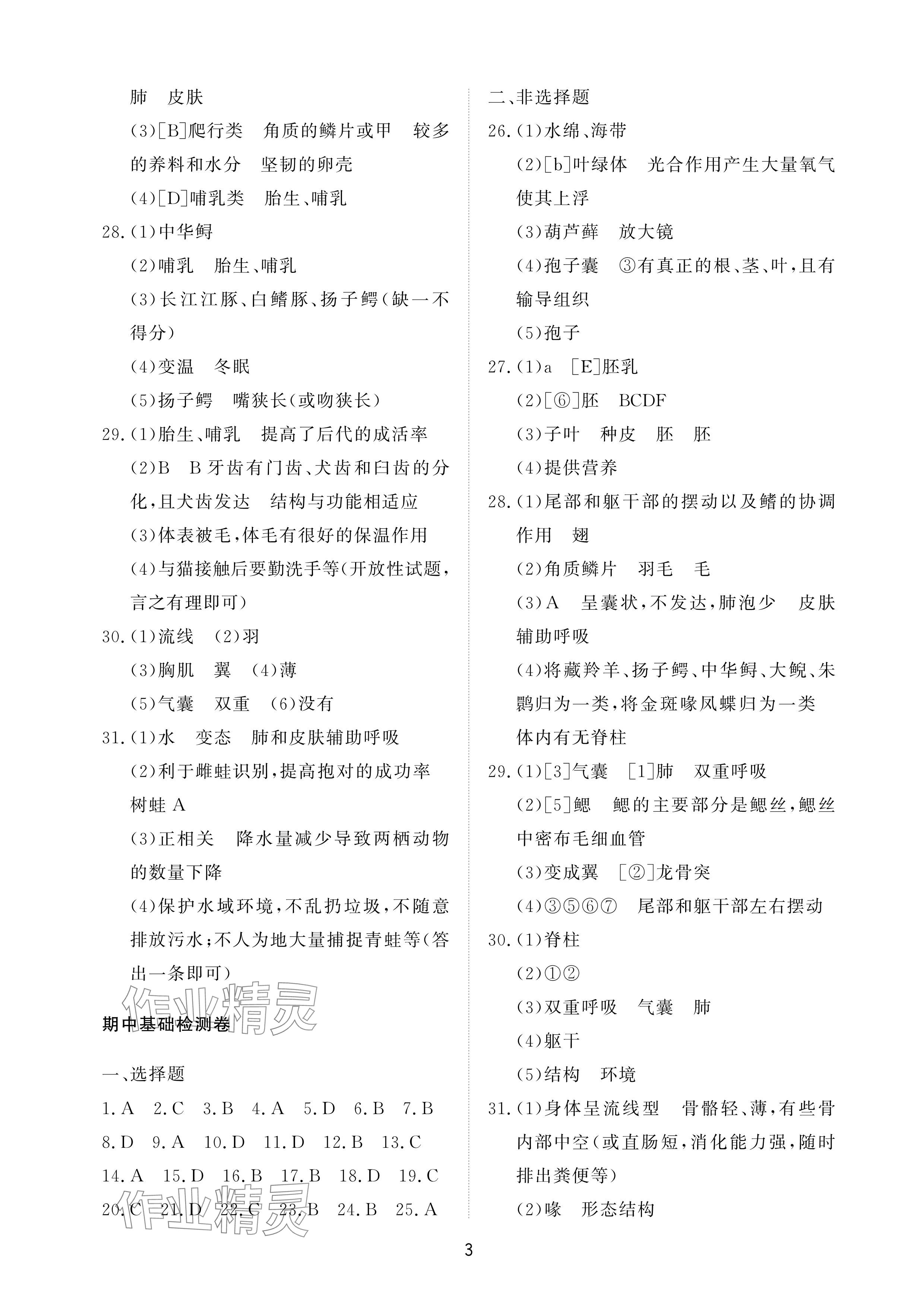 2025年同步練習(xí)冊(cè)配套檢測(cè)卷六年級(jí)生物下冊(cè)魯科版五四制 參考答案第3頁(yè)