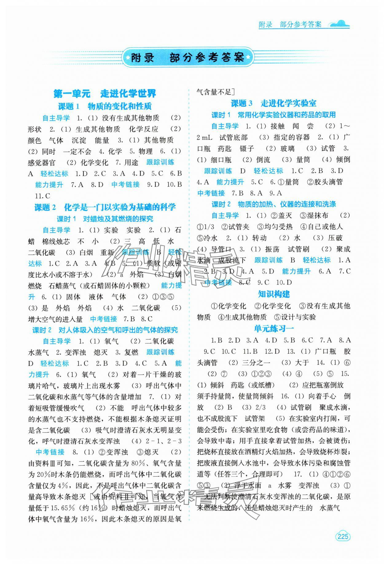 2023年自主学习能力测评九年级化学全一册人教版 第1页