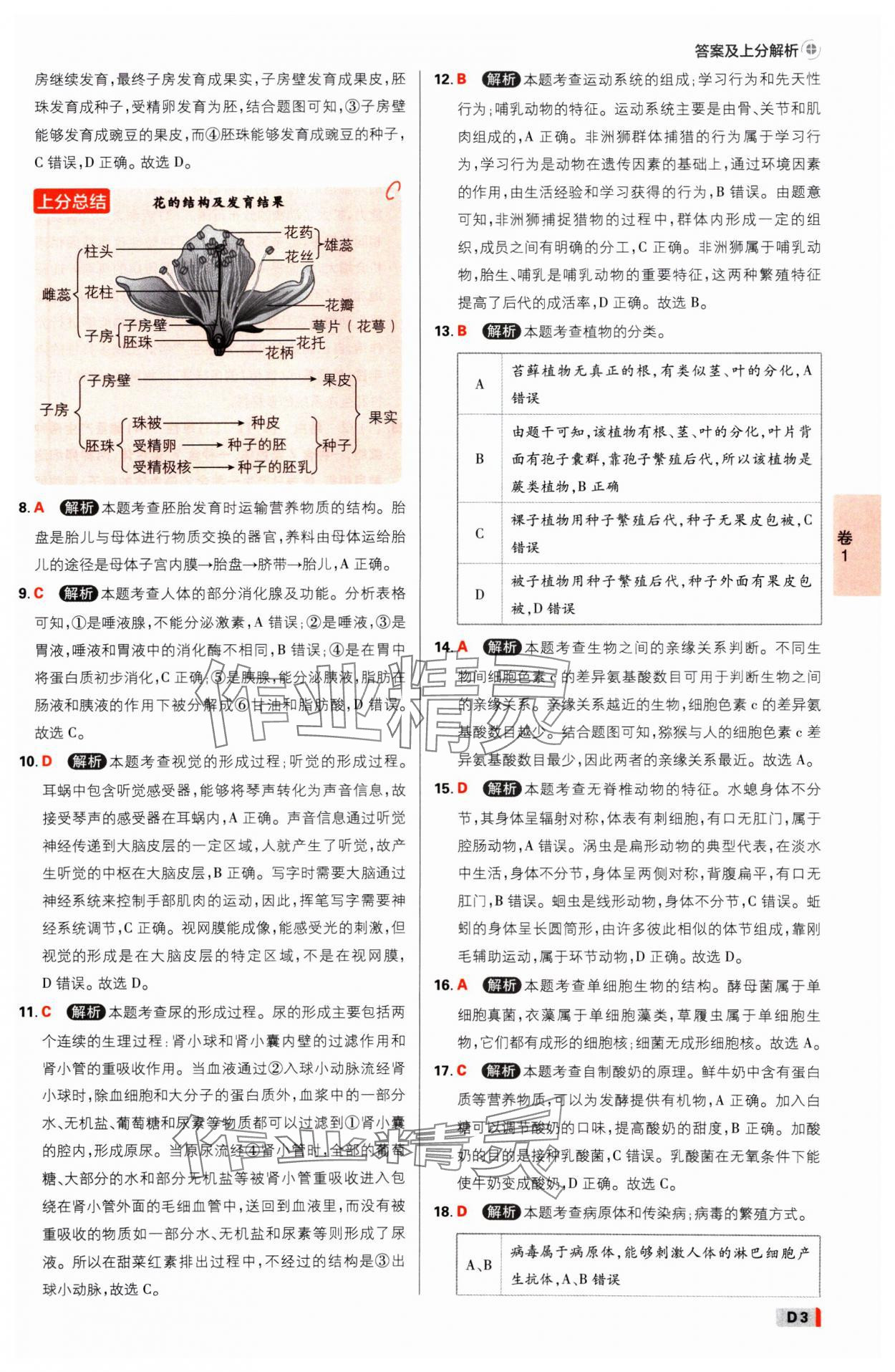 2025年中考必刷卷开明出版社生物河南专版 参考答案第2页
