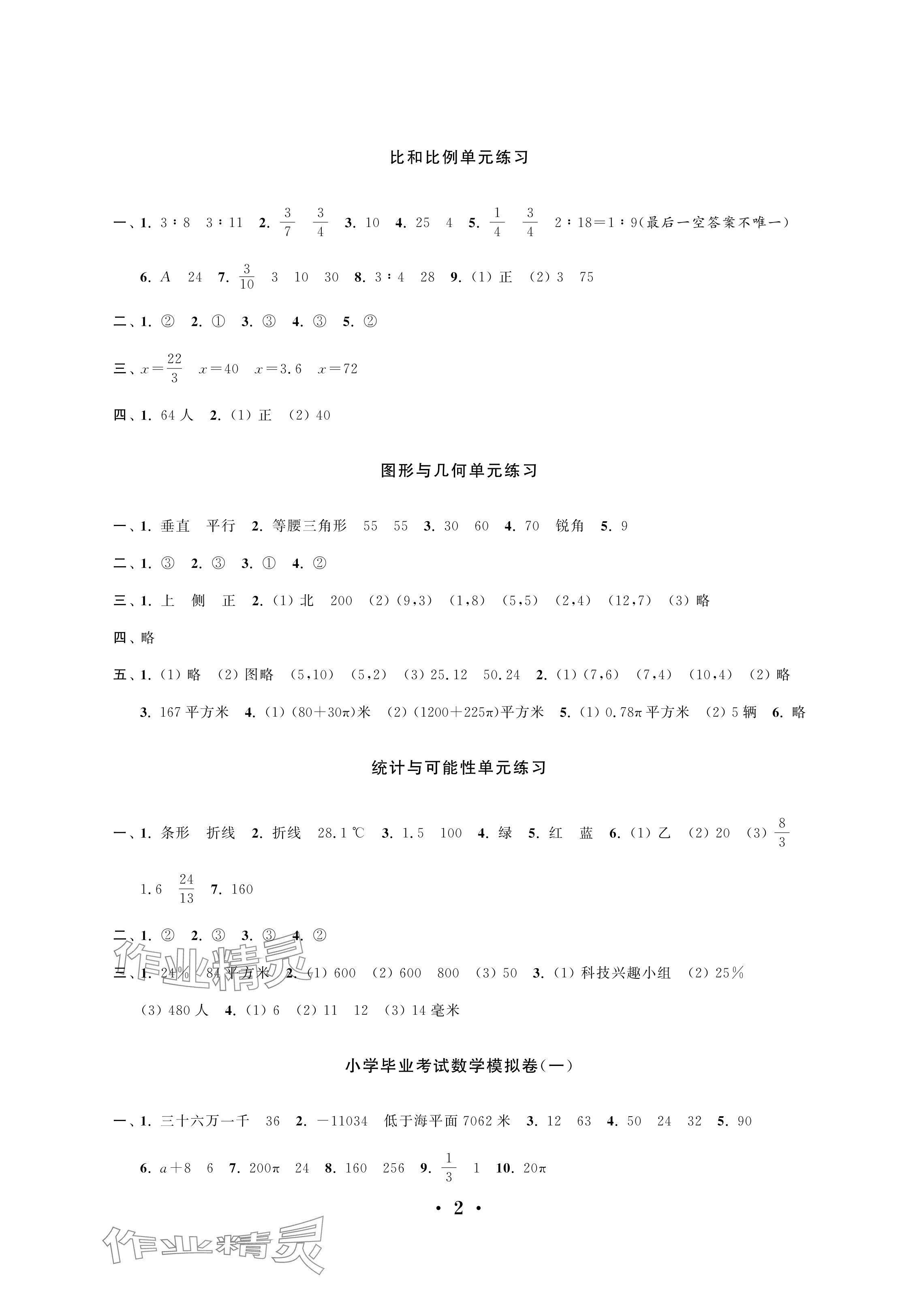 2024年新思维冲刺小升初达标总复习数学提升版 参考答案第2页
