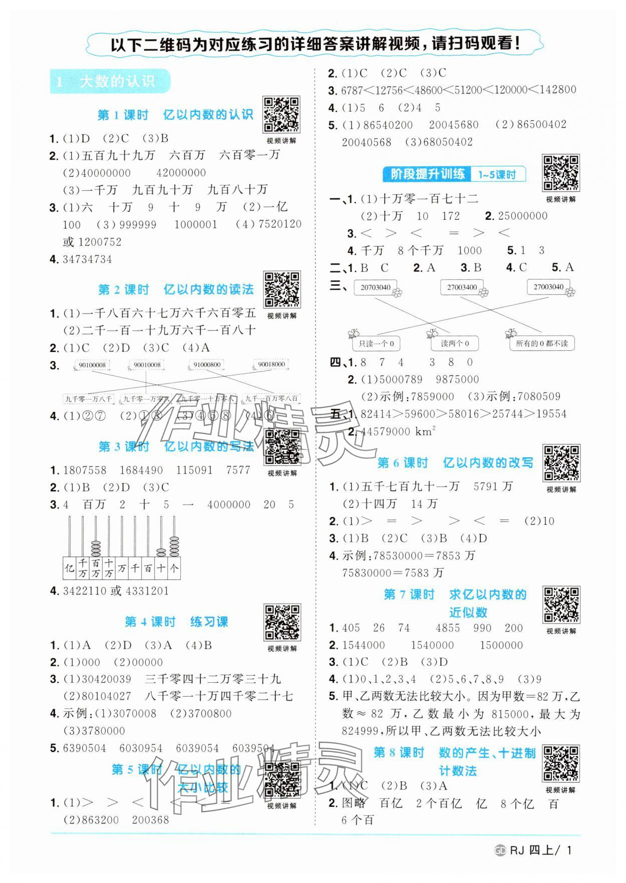 2024年阳光同学课时优化作业四年级数学上册人教版广东专版 第1页