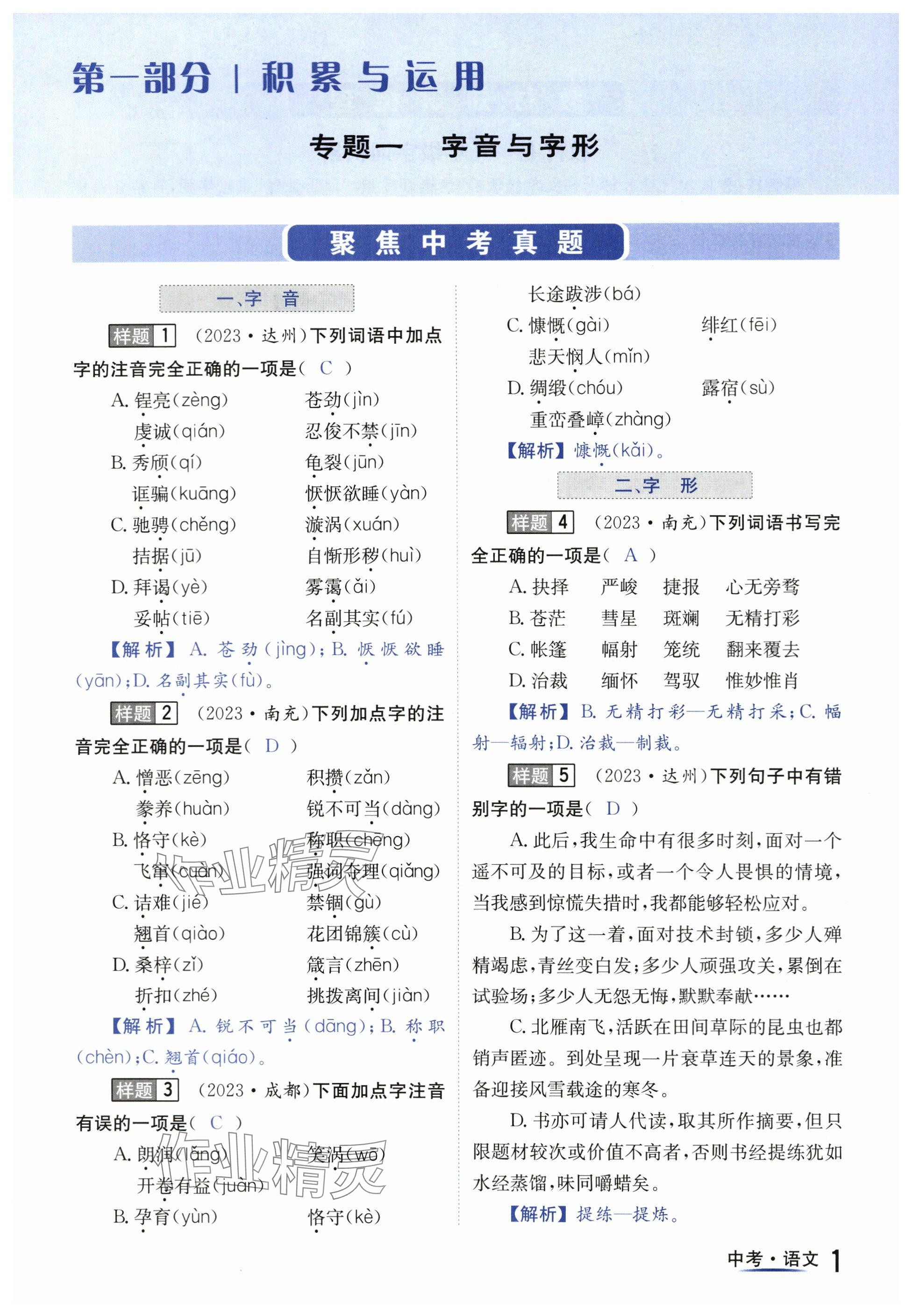 2024年國華圖書中考拐點(diǎn)語文南充專版 參考答案第1頁