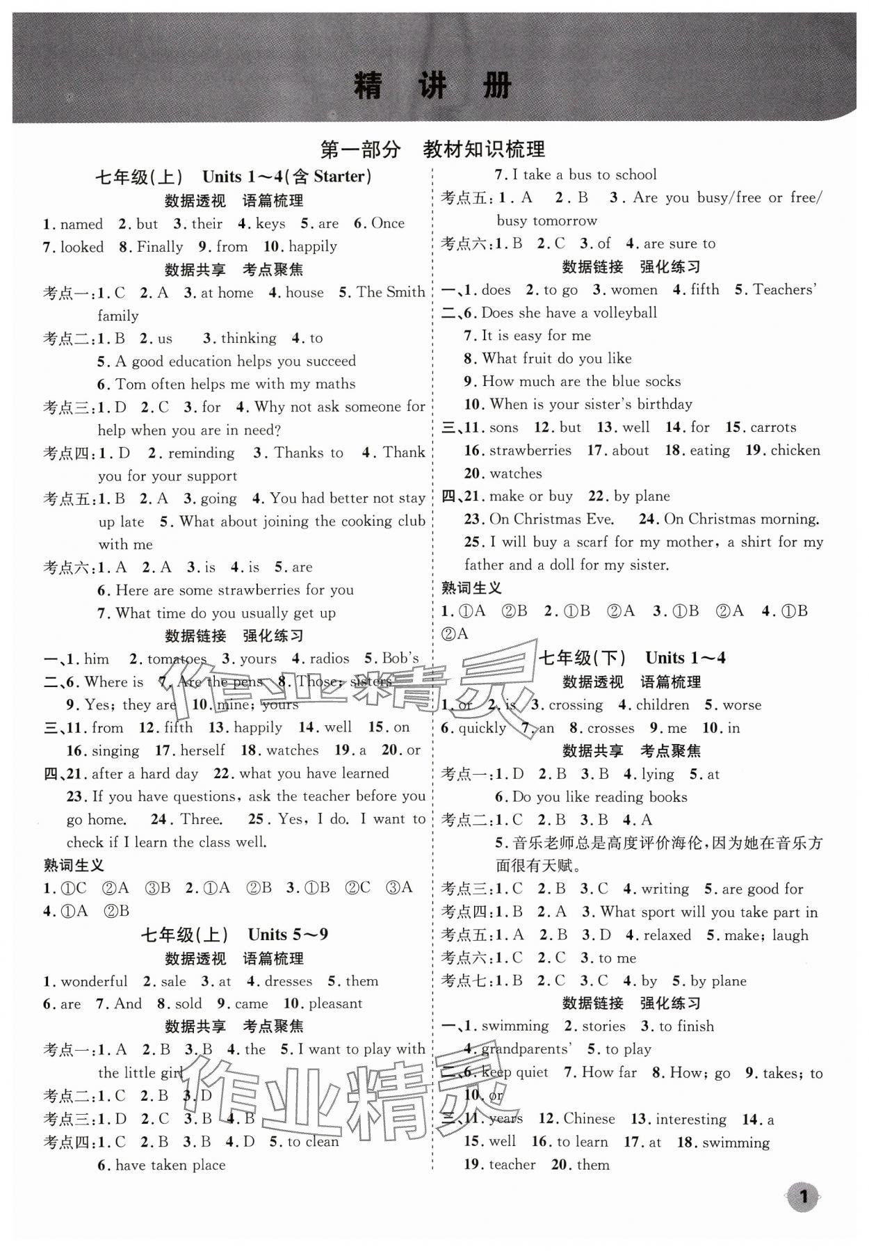 2024年中考大數據英語中考河北專版 參考答案第1頁