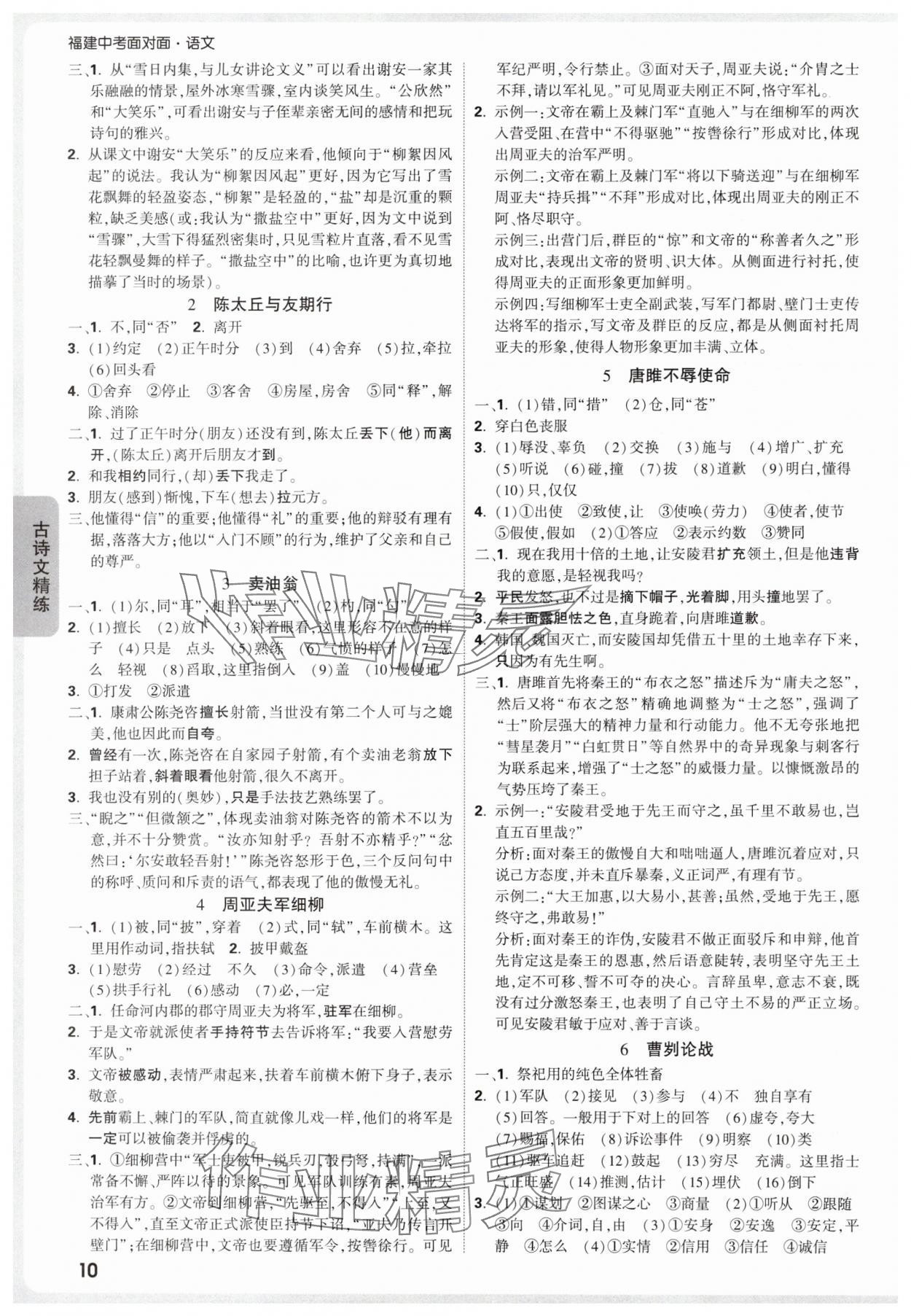 2025年中考面對面語文福建專版 參考答案第10頁