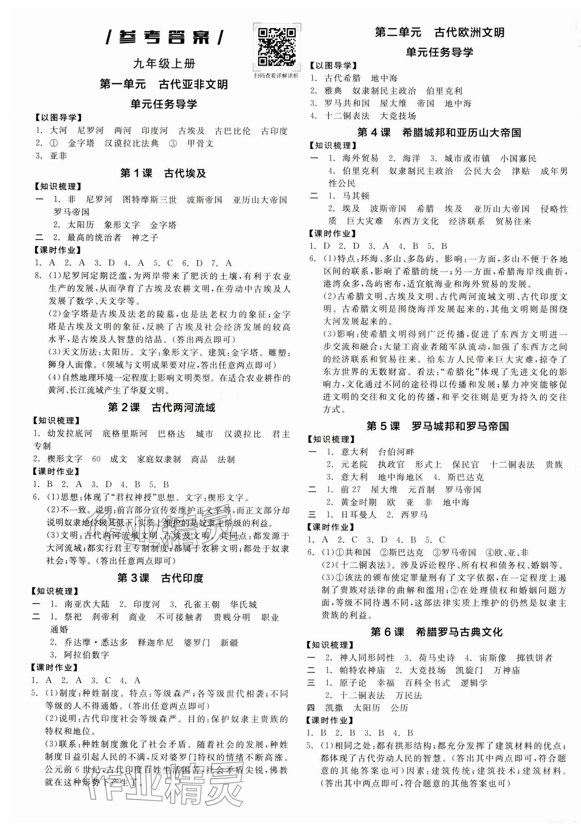 2024年全品学练考九年级历史全一册人教版河南专版 第1页