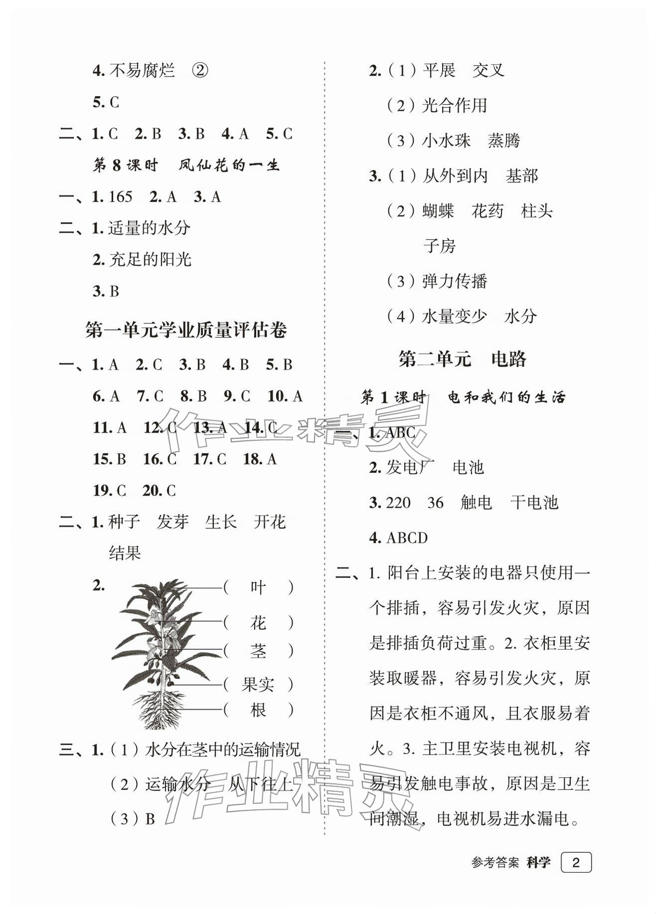 2026年名师面对面先学后练四年级科学下册教科版评议教辅&nbsp;参考答案第2页