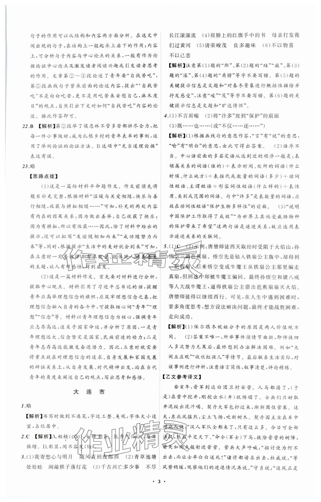 2024年中考必備遼寧師范大學(xué)出版社語(yǔ)文遼寧專版 參考答案第3頁(yè)