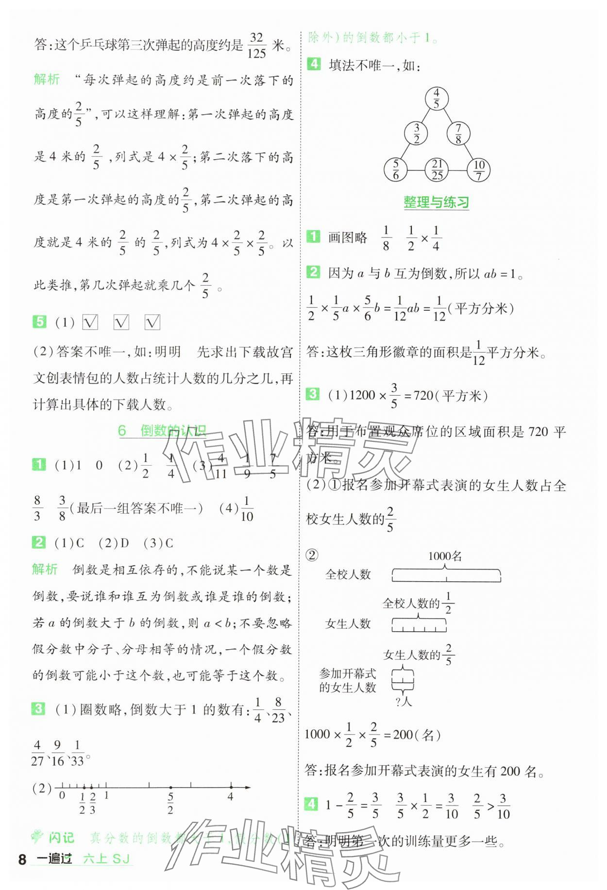 2024年一遍過六年級數學上冊蘇教版 參考答案第8頁