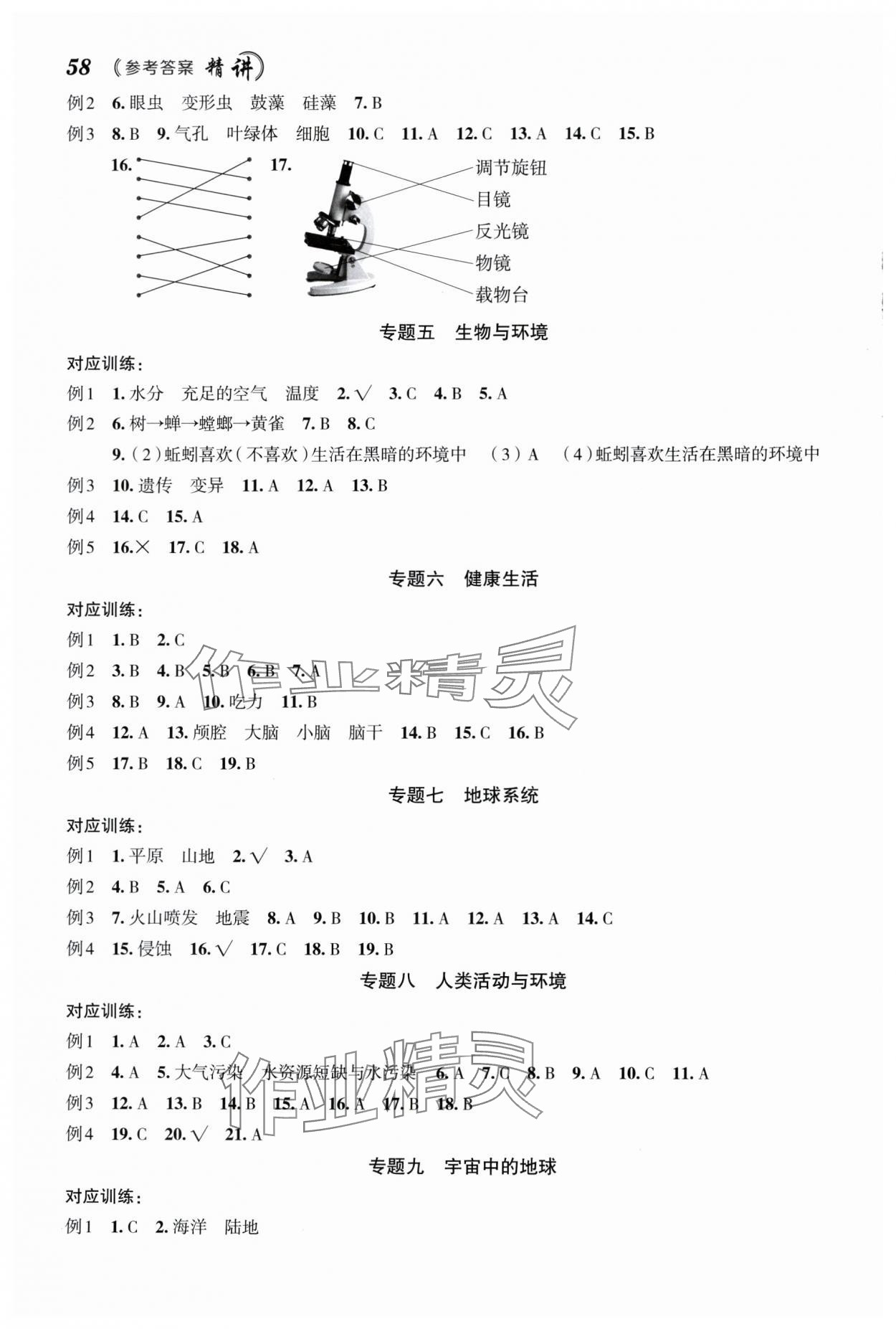 2024年名师面对面小考致高点科学 参考答案第2页