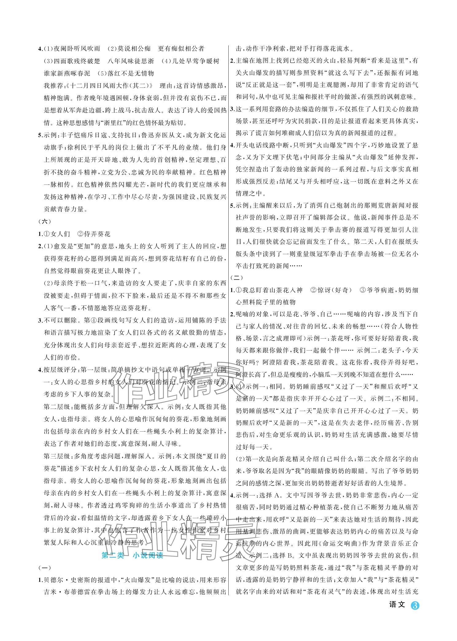 2024年名師面對面浙江新中考語文 參考答案第3頁