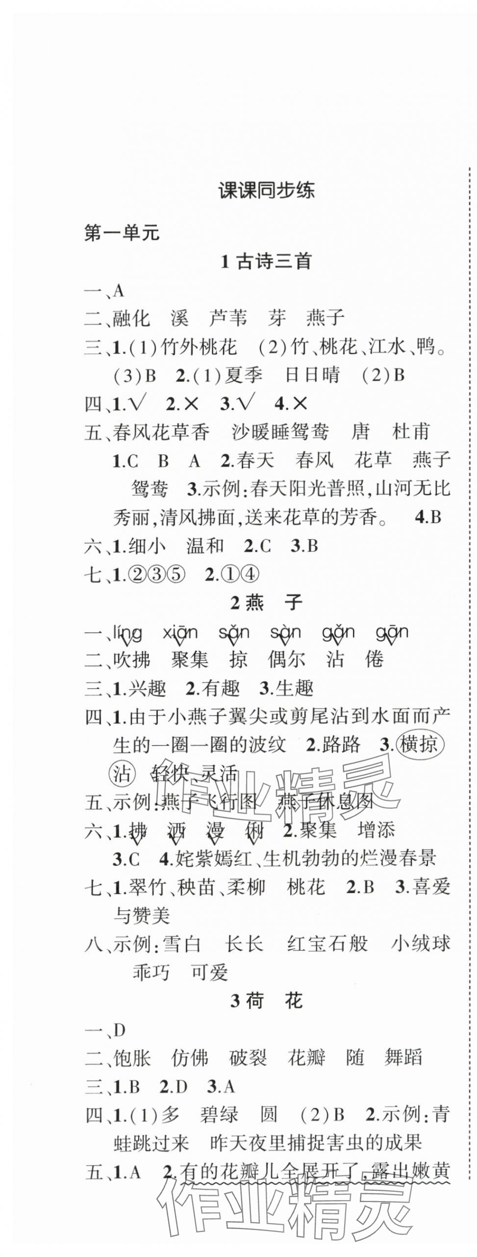 2024年狀元成才路創(chuàng)優(yōu)作業(yè)100分三年級語文下冊人教版浙江專版 參考答案第1頁