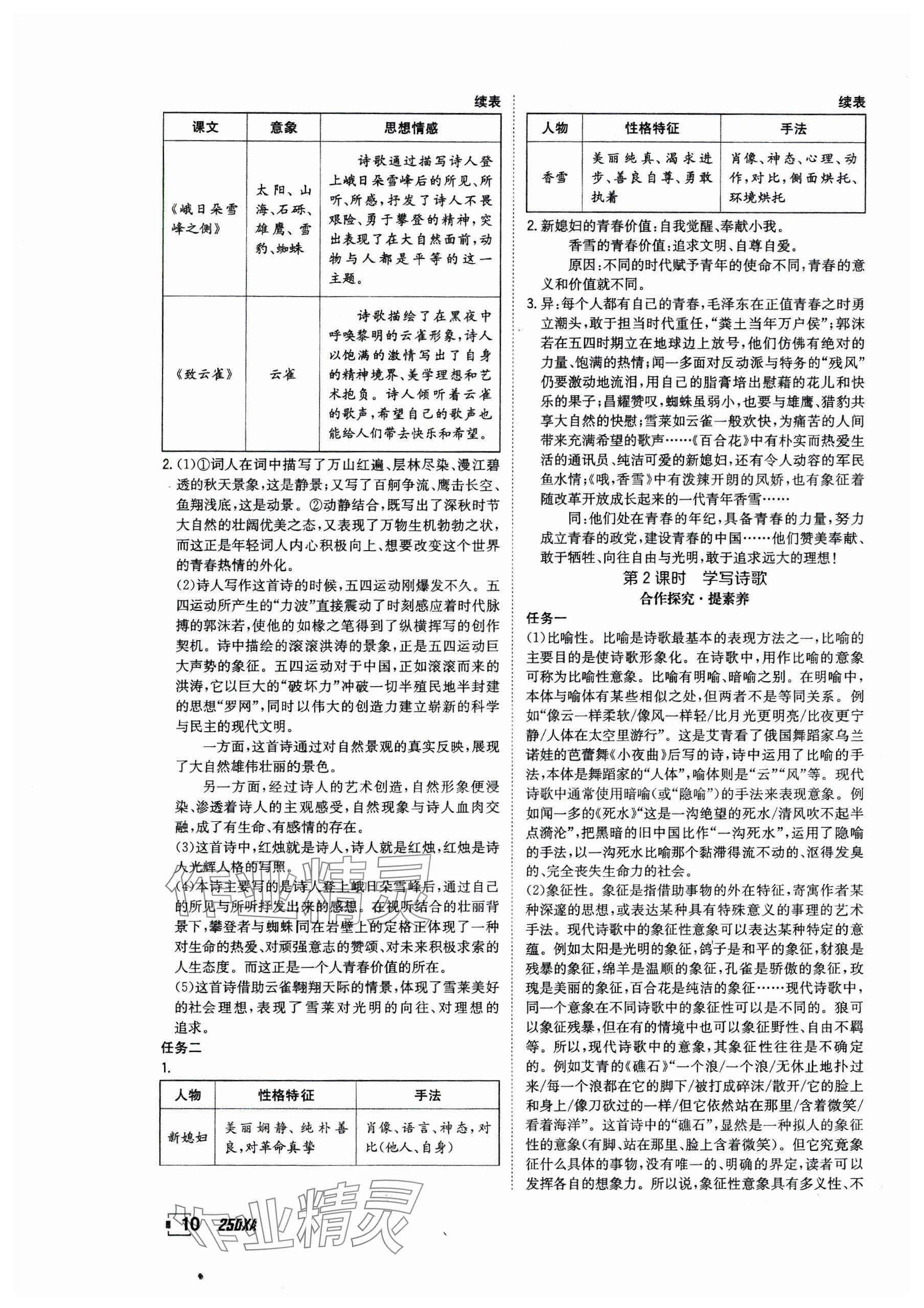 2024年金太阳导学案高中语文必修上册人教版 参考答案第10页