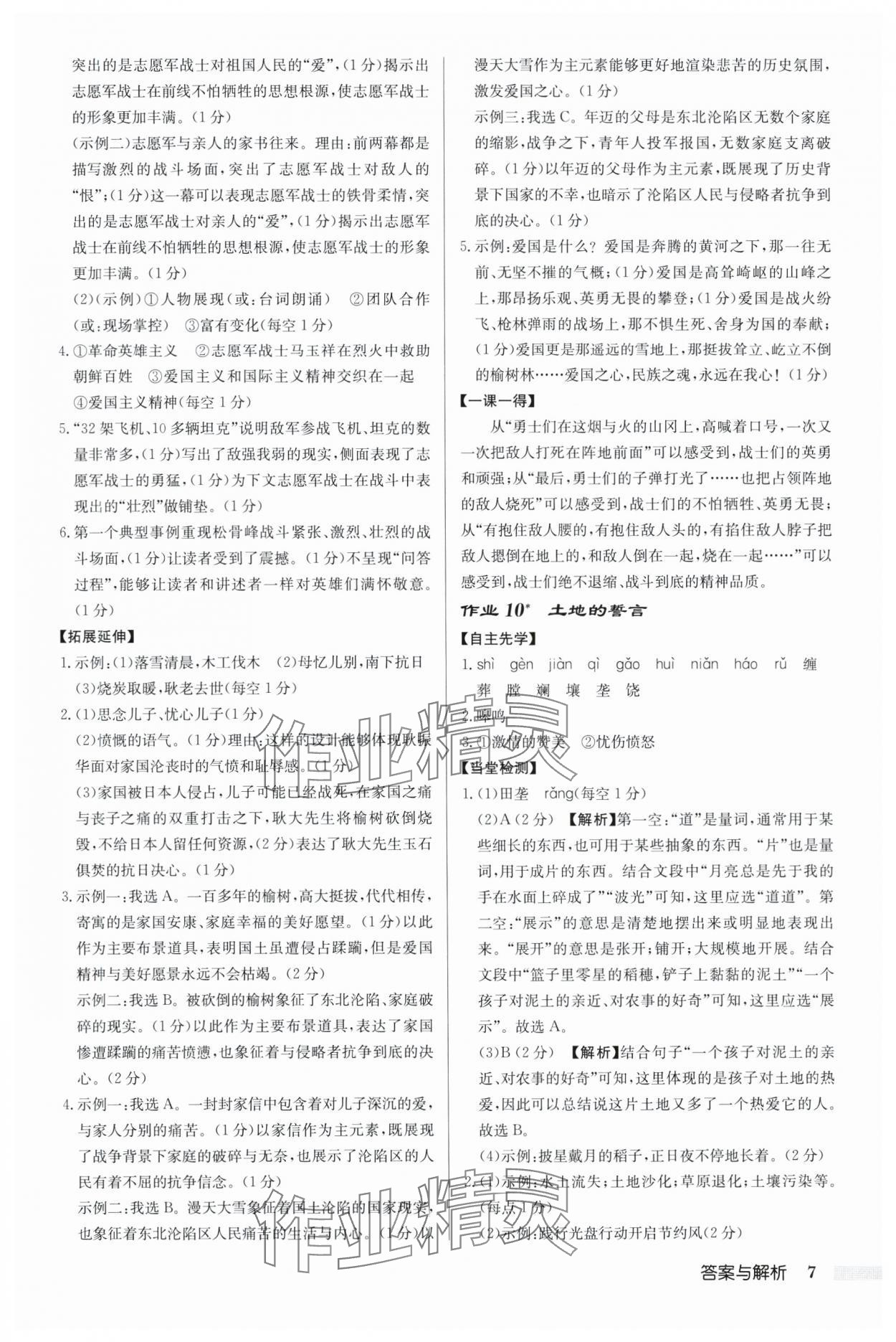 2025年啟東中學作業(yè)本七年級語文下冊人教版鹽城專版 參考答案第7頁