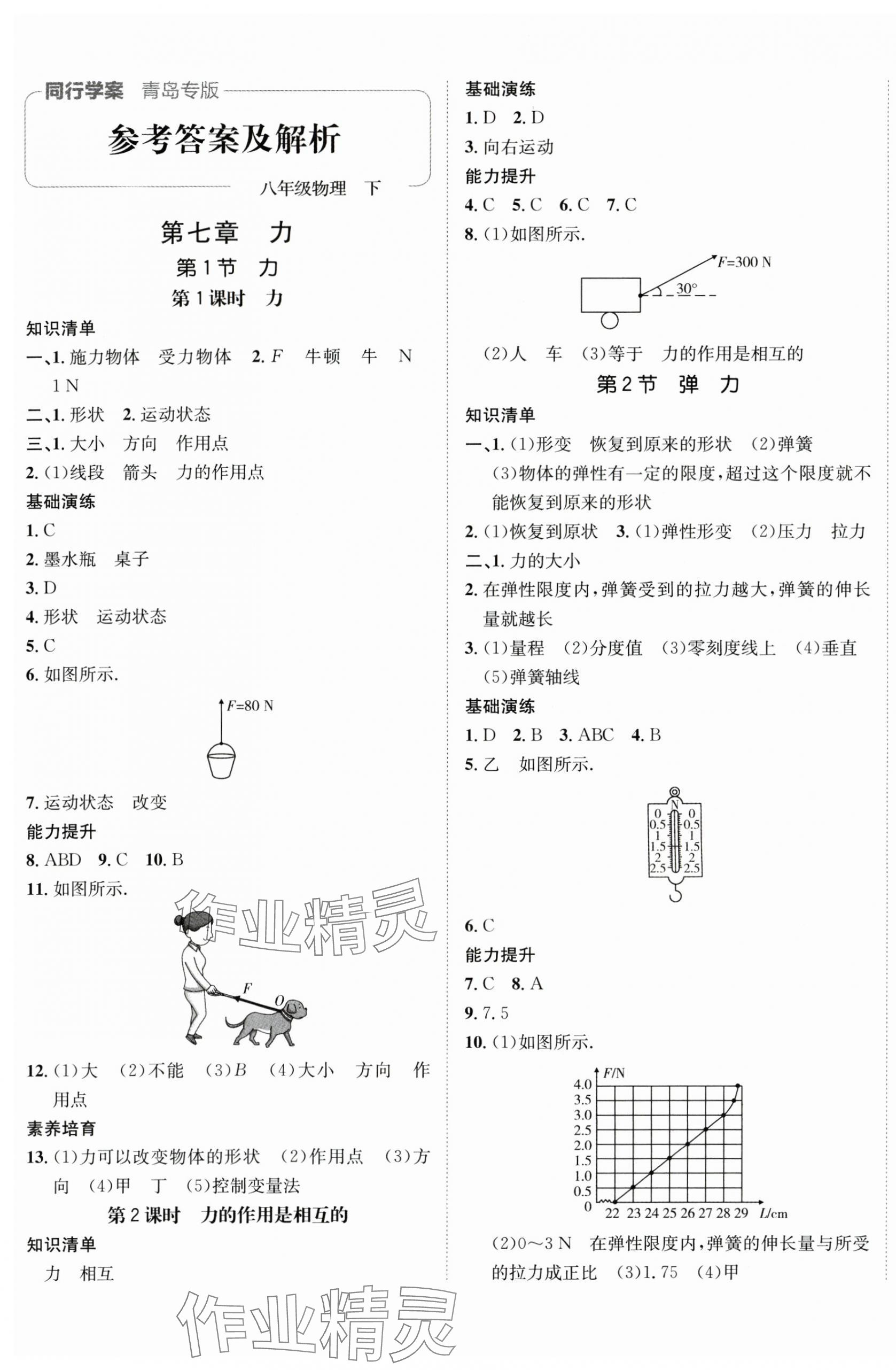 2024年同行學(xué)案學(xué)練測(cè)八年級(jí)物理下冊(cè)人教版青島專版 參考答案第1頁(yè)