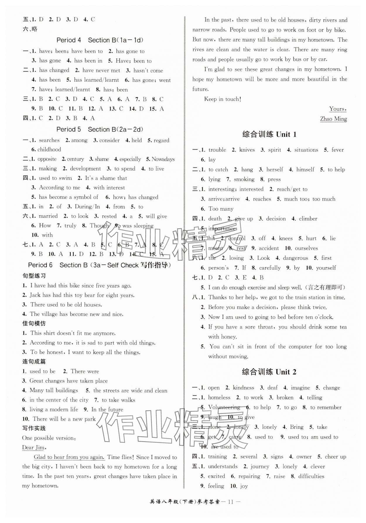 2025年名師金典BFB初中課時(shí)優(yōu)化八年級英語下冊人教版 參考答案第11頁