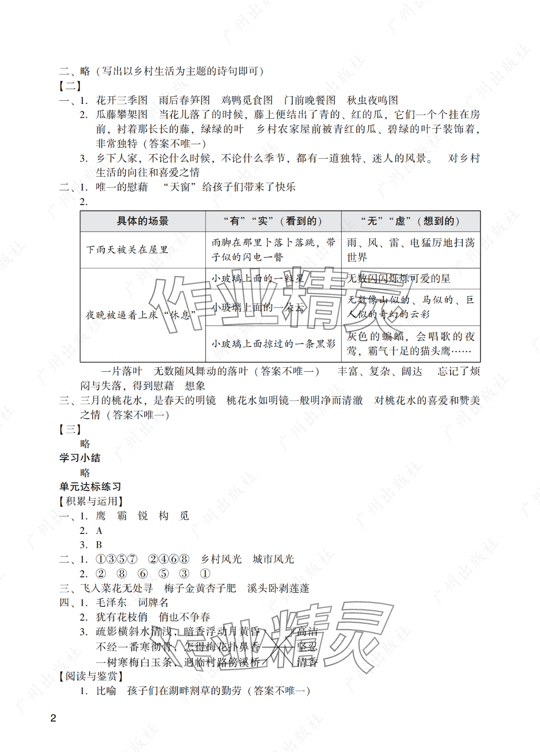 2025年阳光学业评价四年级语文下册人教版 参考答案第2页