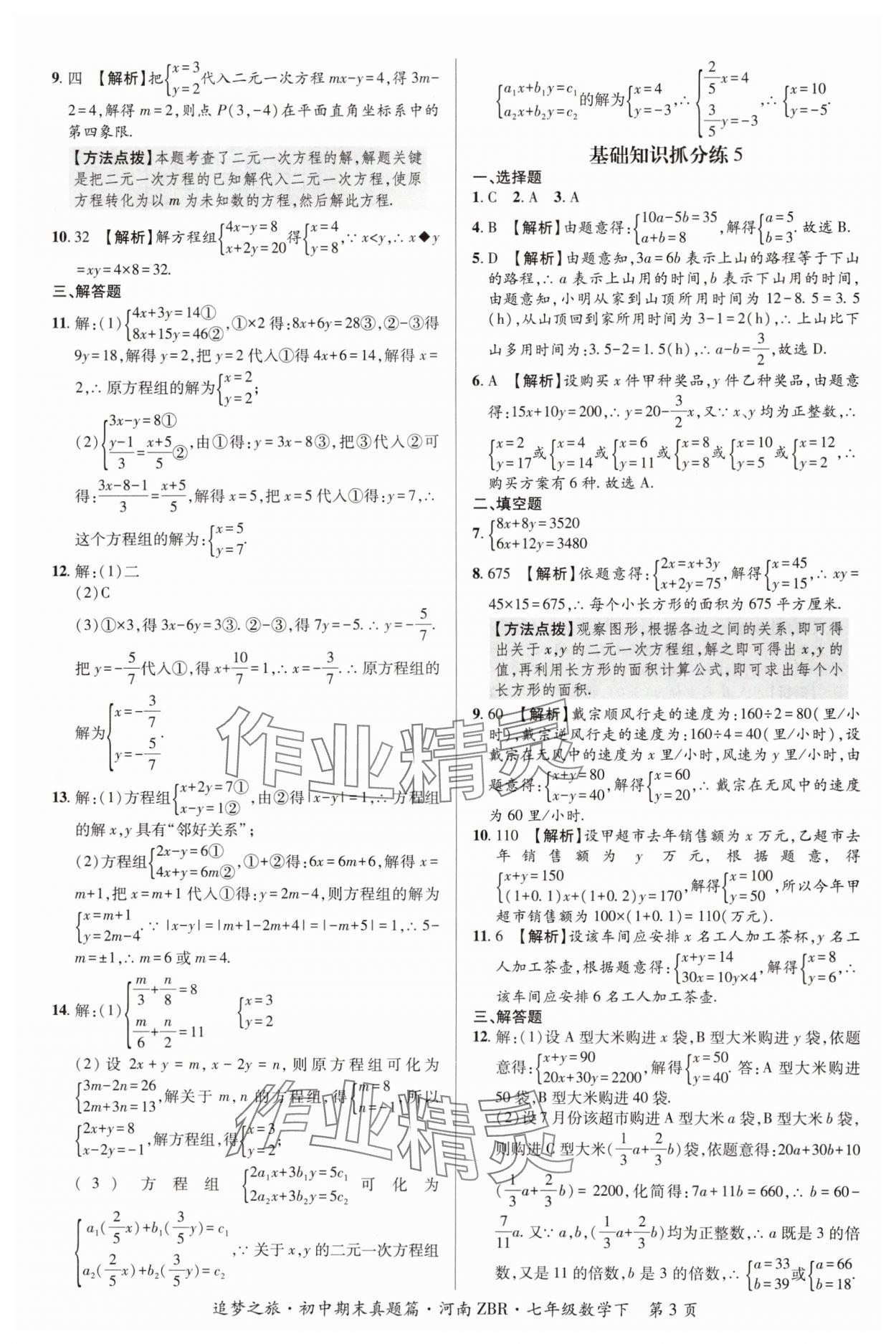 2024年追夢之旅初中期末真題篇七年級數(shù)學下冊人教版河南專版 參考答案第3頁