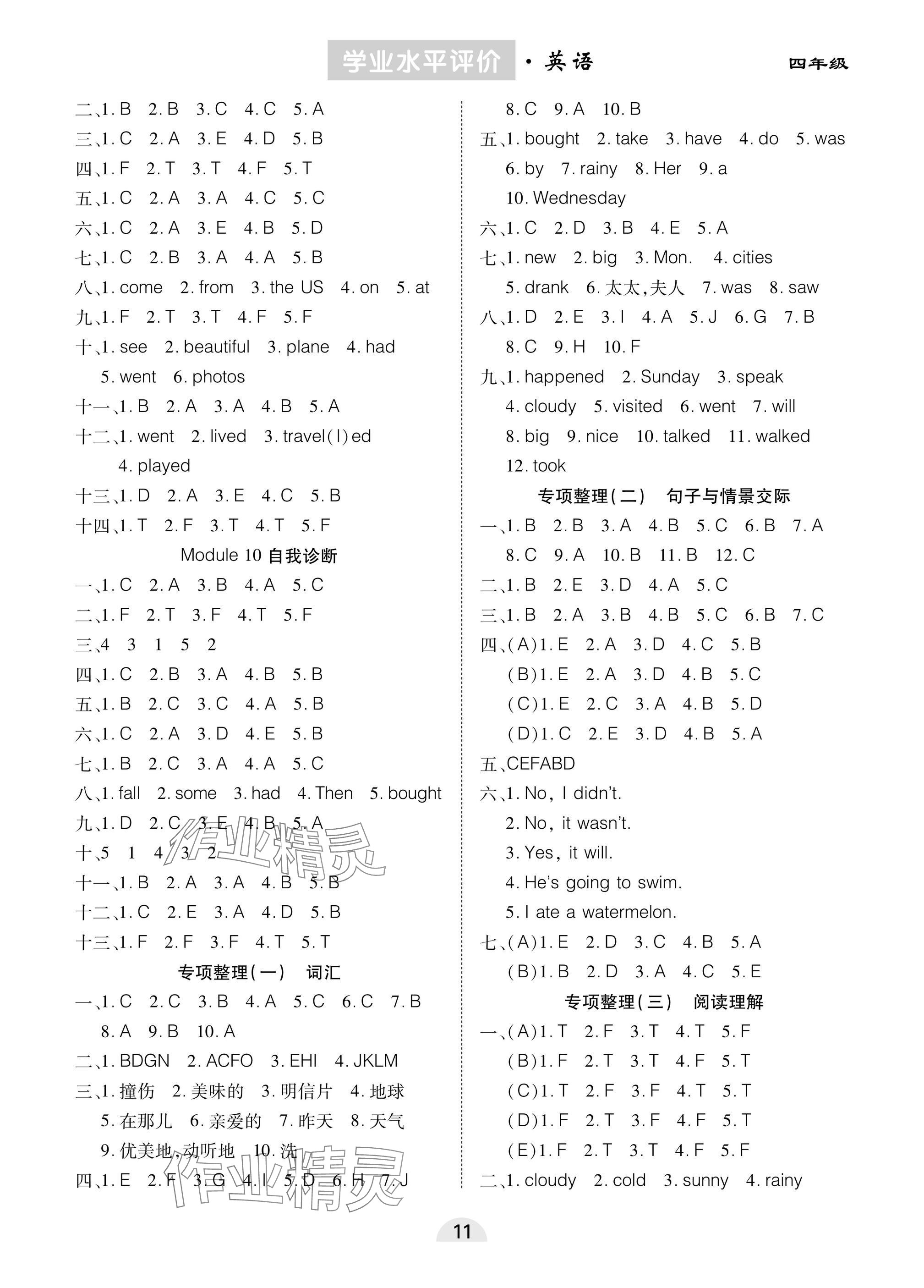 2025年學業水平評價四年級英語下冊外研版 參考答案第3頁