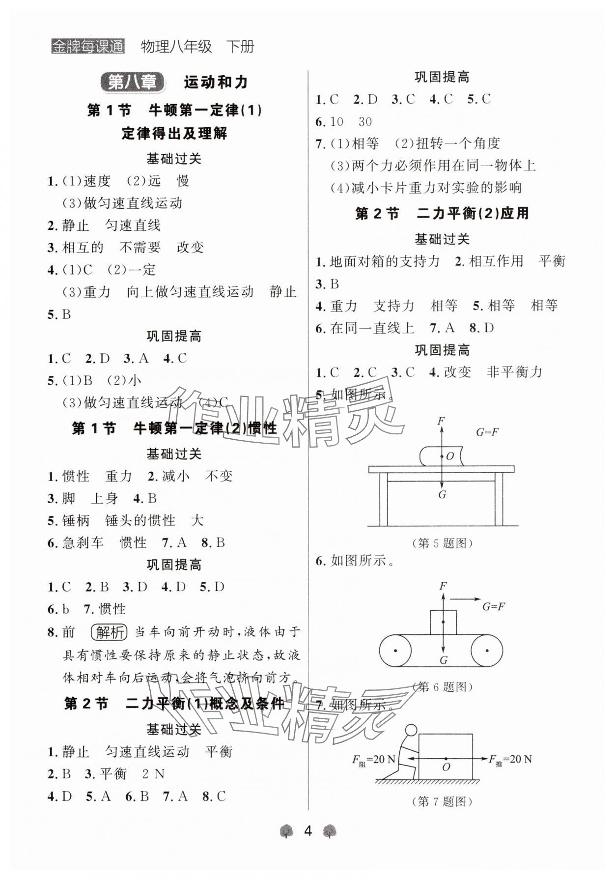 2025年点石成金金牌每课通八年级物理下册人教版辽宁专版 参考答案第4页