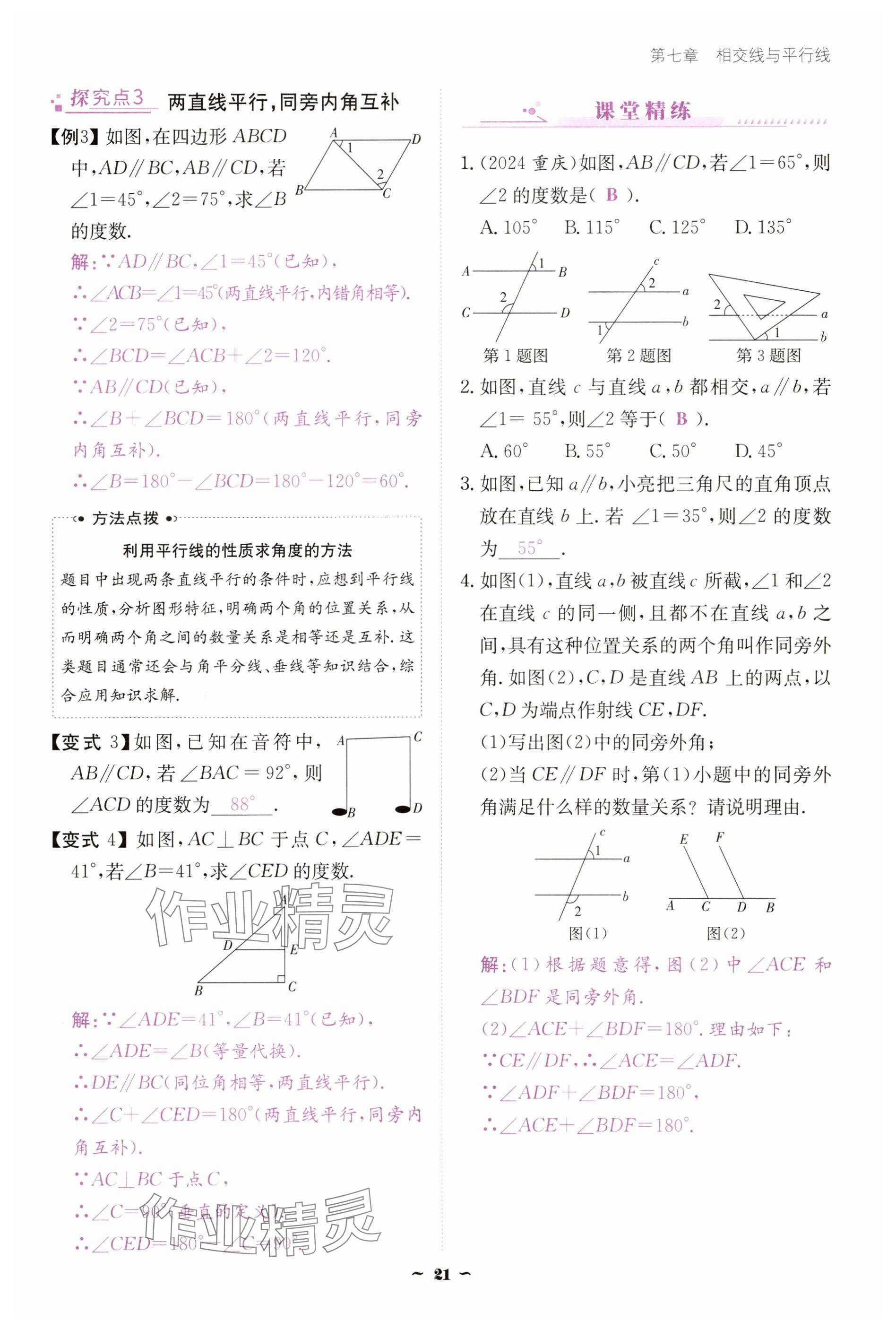 2025年云南省標準教輔優(yōu)佳學案七年級數(shù)學下冊人教版 參考答案第21頁